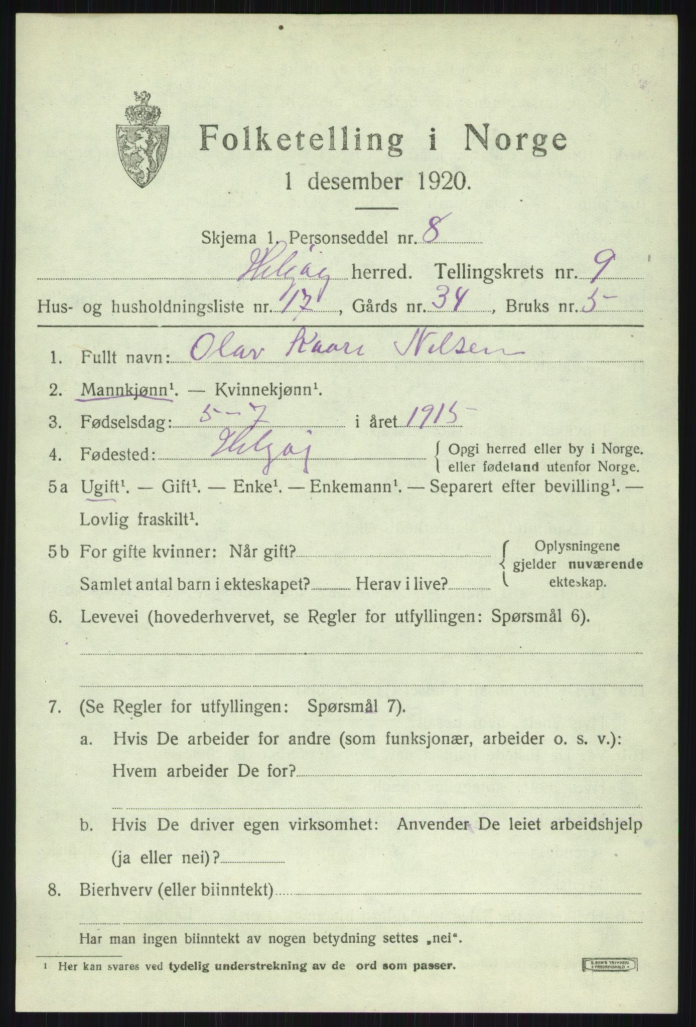 SATØ, 1920 census for Helgøy, 1920, p. 3515