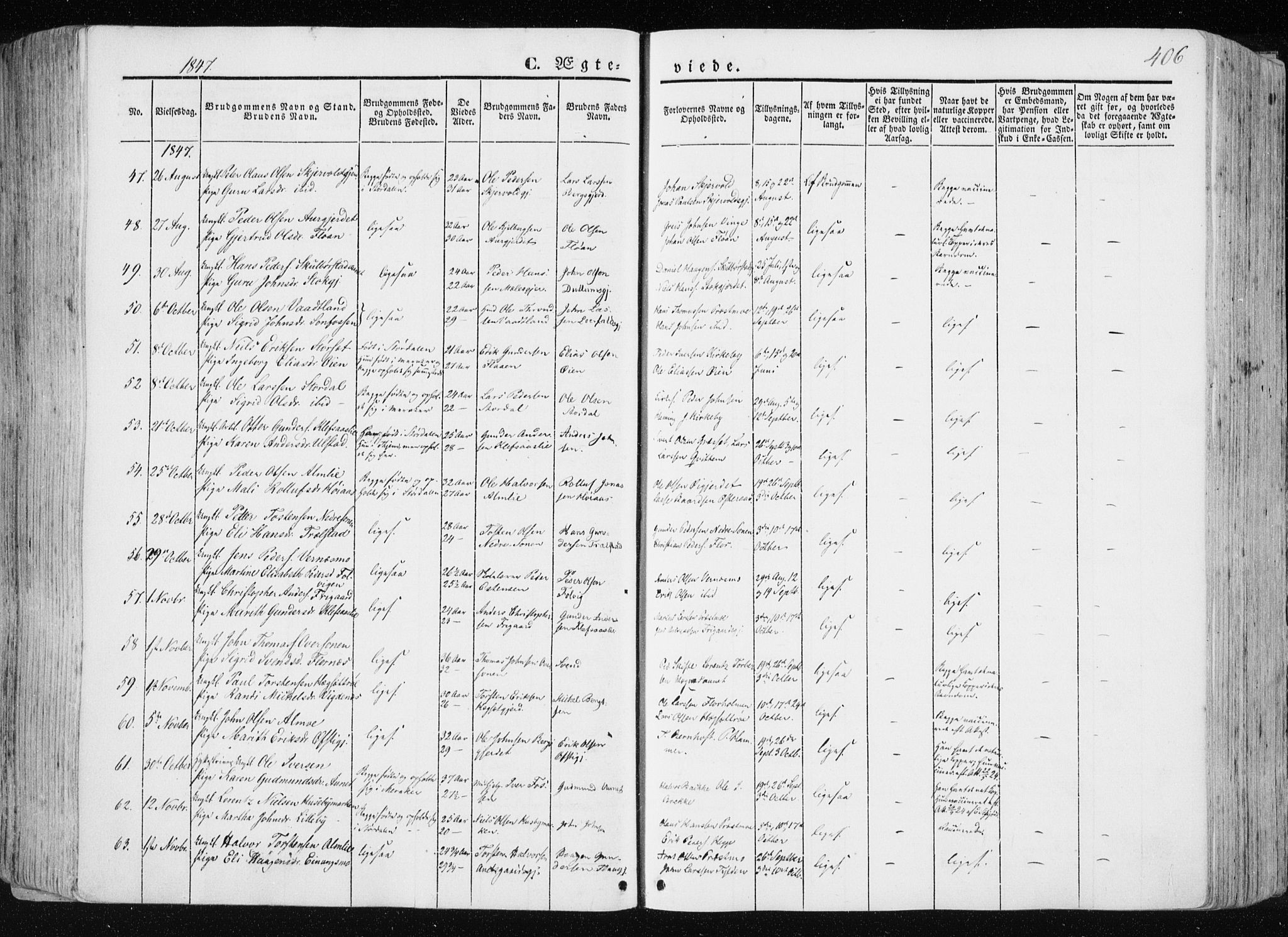 Ministerialprotokoller, klokkerbøker og fødselsregistre - Nord-Trøndelag, AV/SAT-A-1458/709/L0074: Parish register (official) no. 709A14, 1845-1858, p. 406