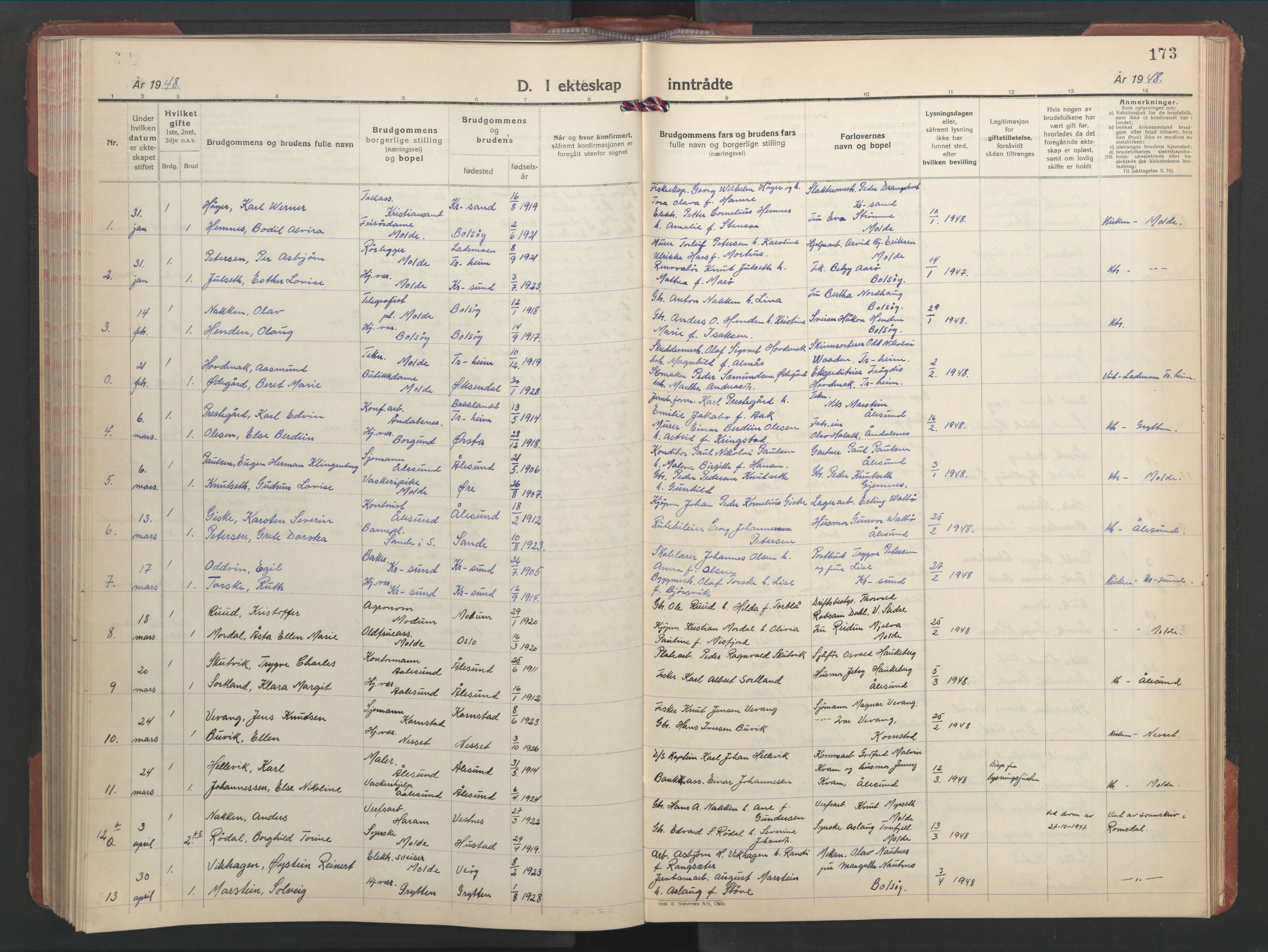 Ministerialprotokoller, klokkerbøker og fødselsregistre - Møre og Romsdal, AV/SAT-A-1454/558/L0705: Parish register (copy) no. 558C06, 1940-1953, p. 173