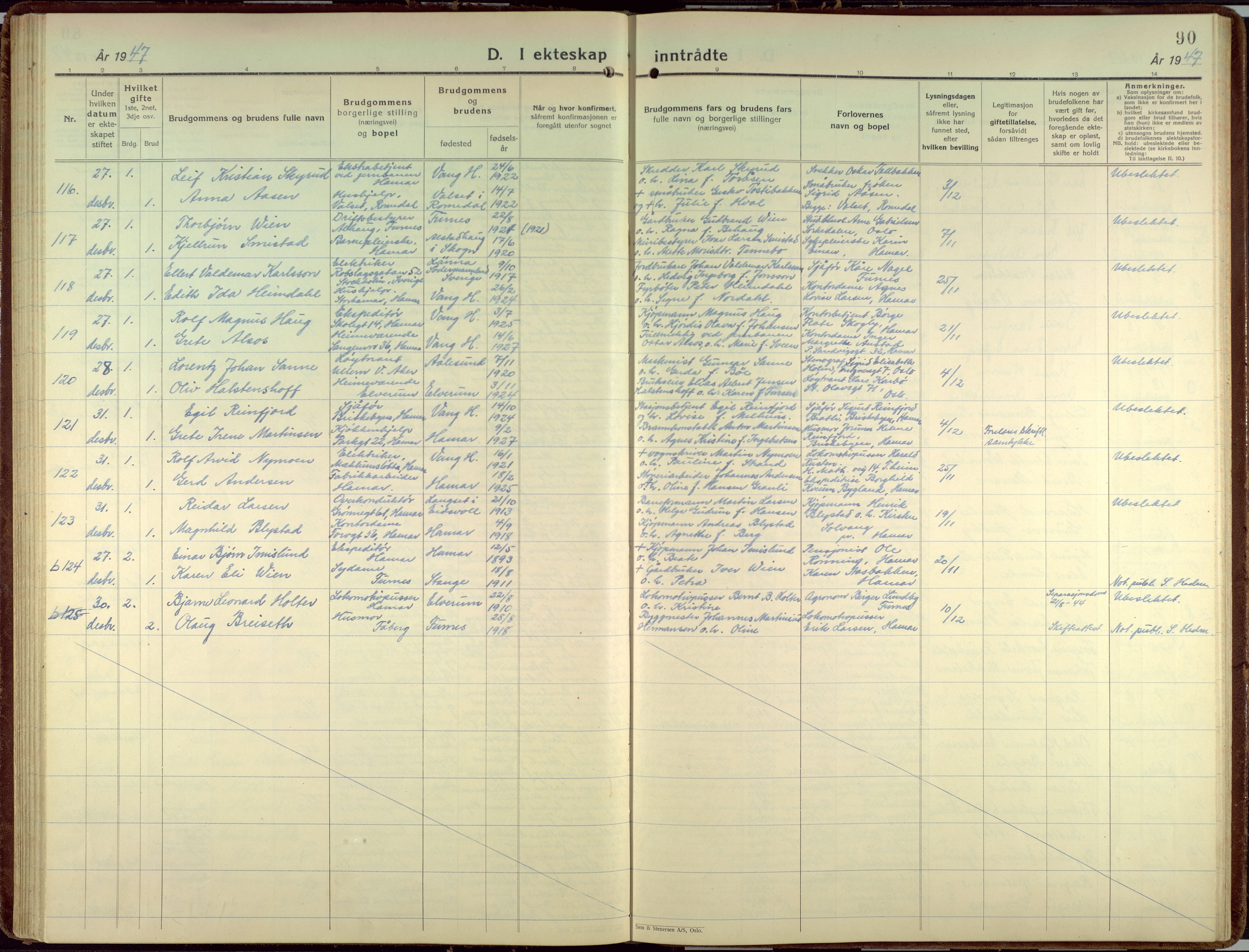 Hamar prestekontor, AV/SAH-DOMPH-002/H/Ha/Haa/L0006: Parish register (official) no. 6, 1931-1953, p. 90