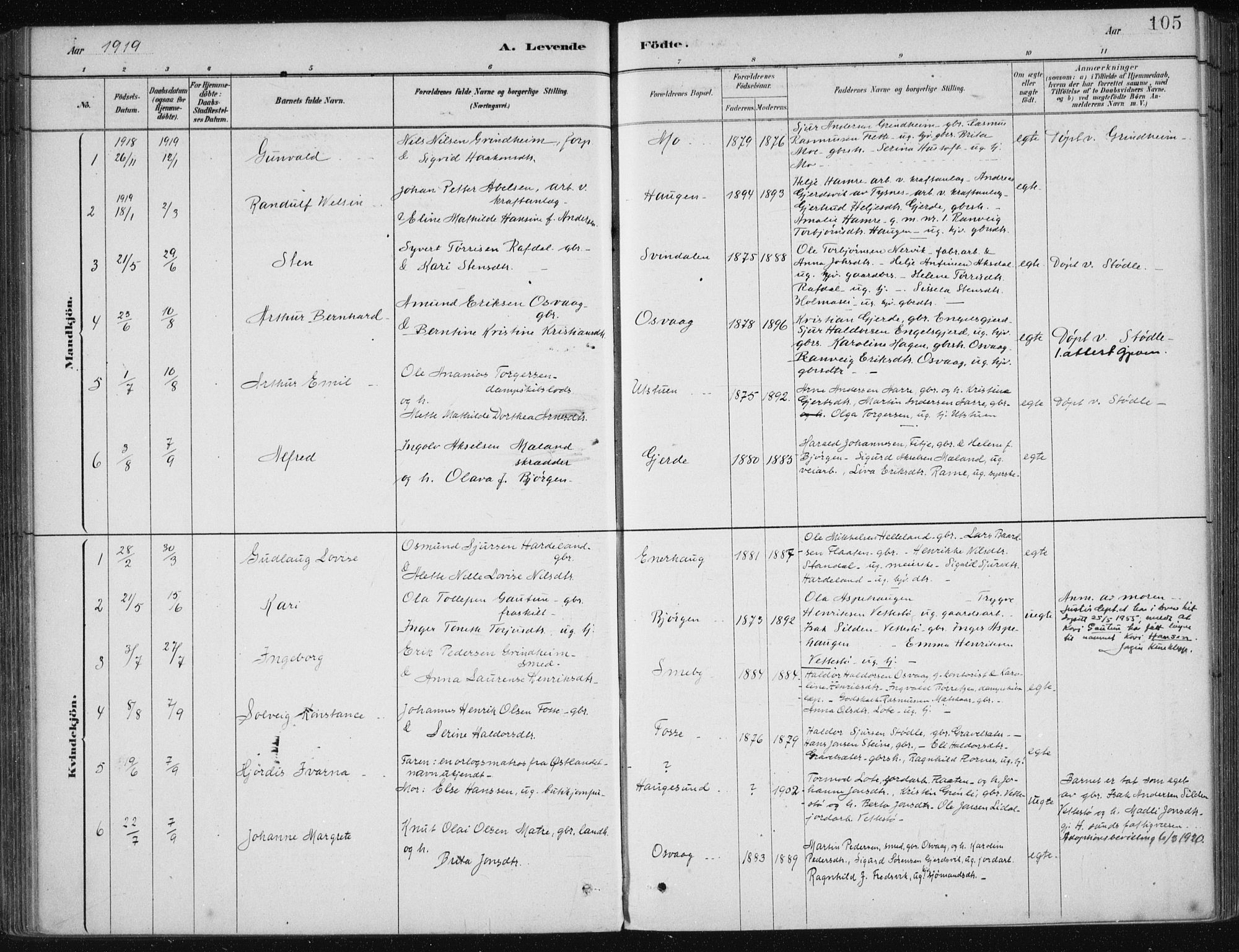 Etne sokneprestembete, SAB/A-75001/H/Haa: Parish register (official) no. C  1, 1879-1919, p. 105