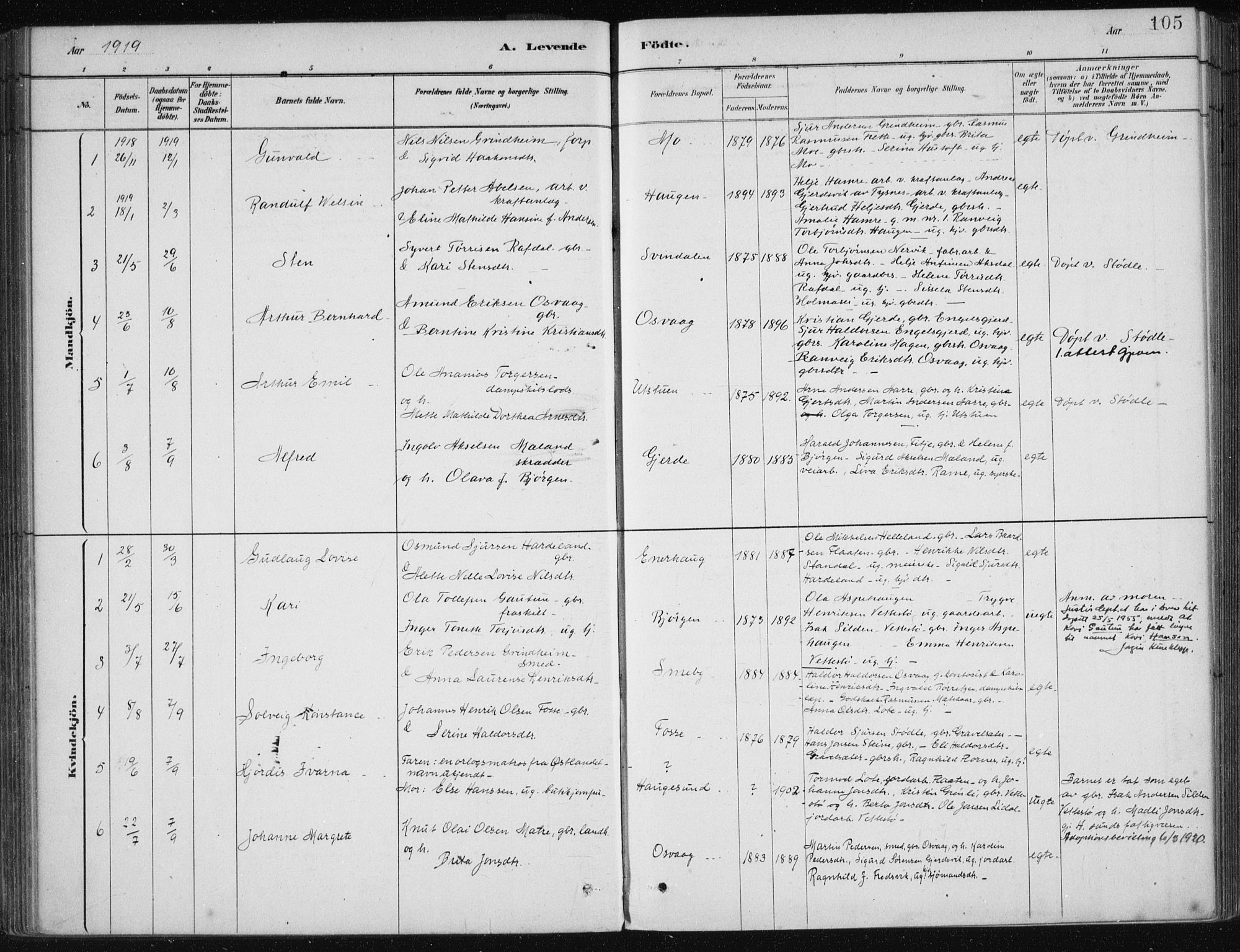 Etne sokneprestembete, AV/SAB-A-75001/H/Haa: Parish register (official) no. C  1, 1879-1919, p. 105