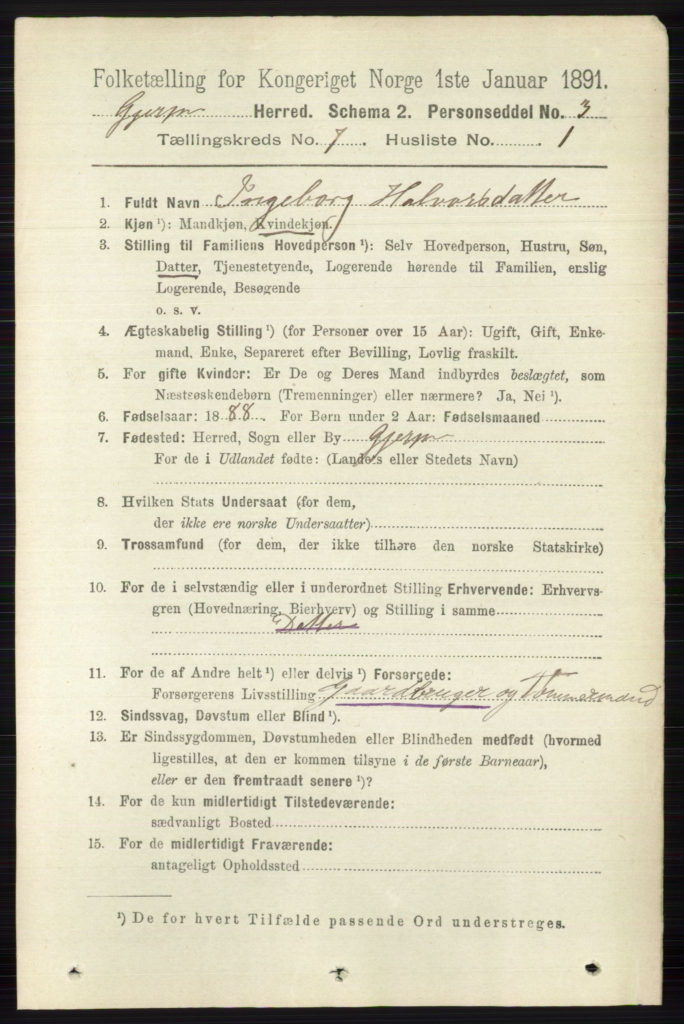 RA, 1891 census for 0812 Gjerpen, 1891, p. 3406