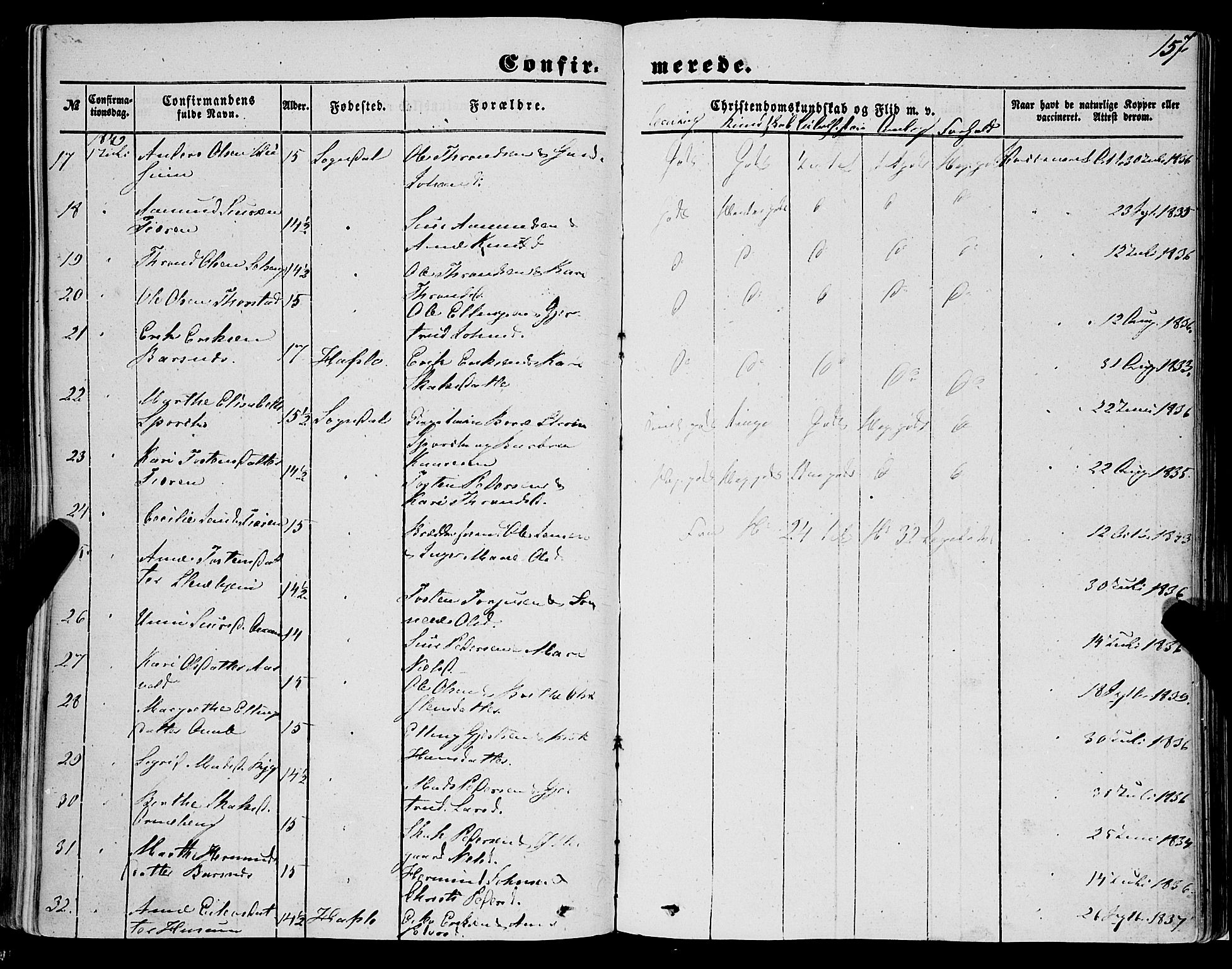 Sogndal sokneprestembete, SAB/A-81301/H/Haa/Haaa/L0012I: Parish register (official) no. A 12I, 1847-1859, p. 157