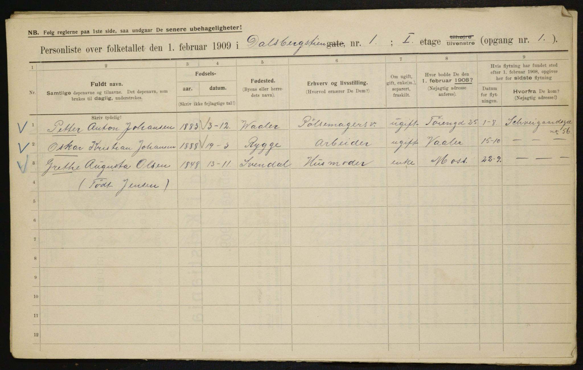 OBA, Municipal Census 1909 for Kristiania, 1909, p. 12741