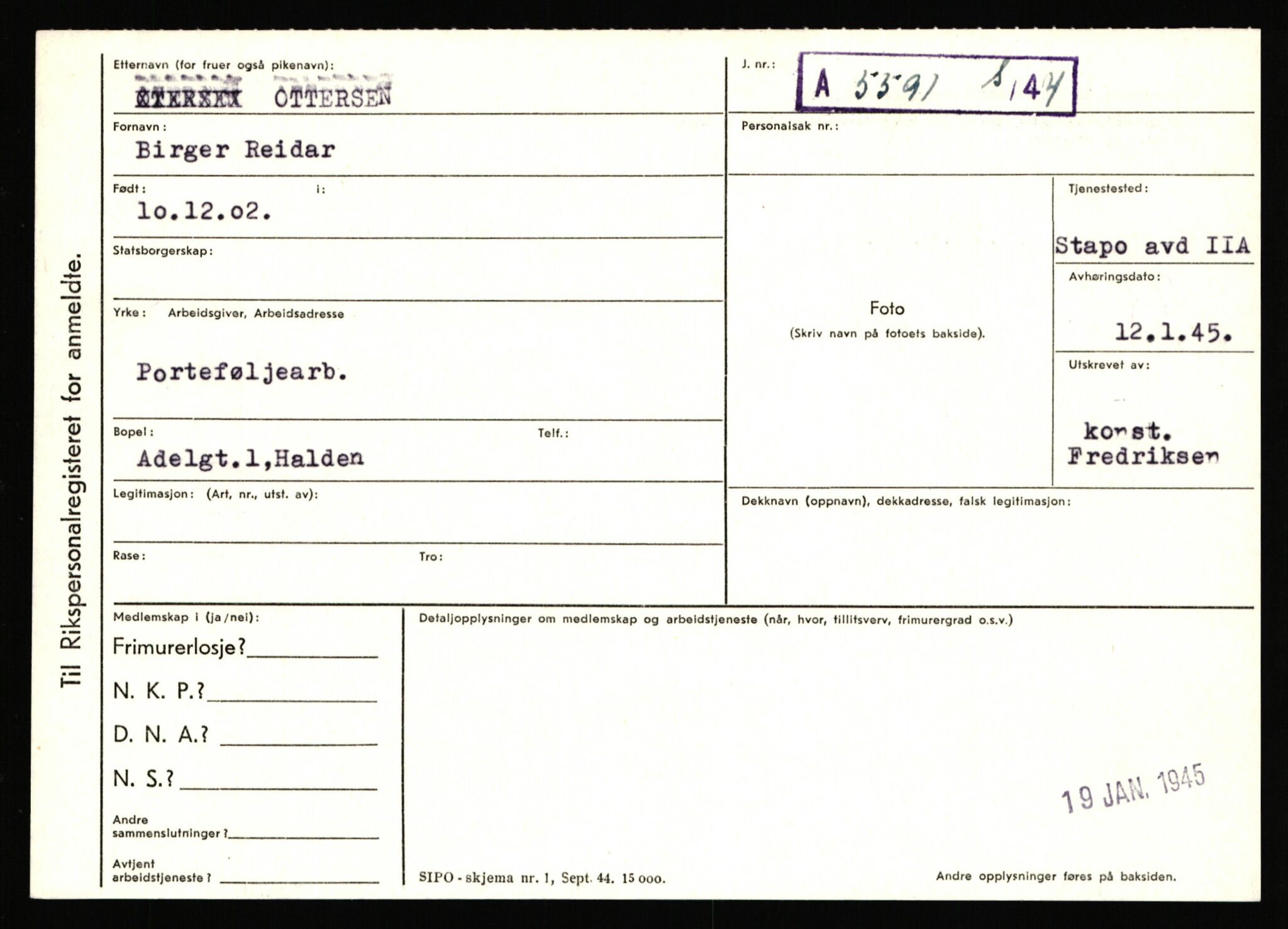 Statspolitiet - Hovedkontoret / Osloavdelingen, AV/RA-S-1329/C/Ca/L0012: Oanæs - Quistgaard	, 1943-1945, p. 2715