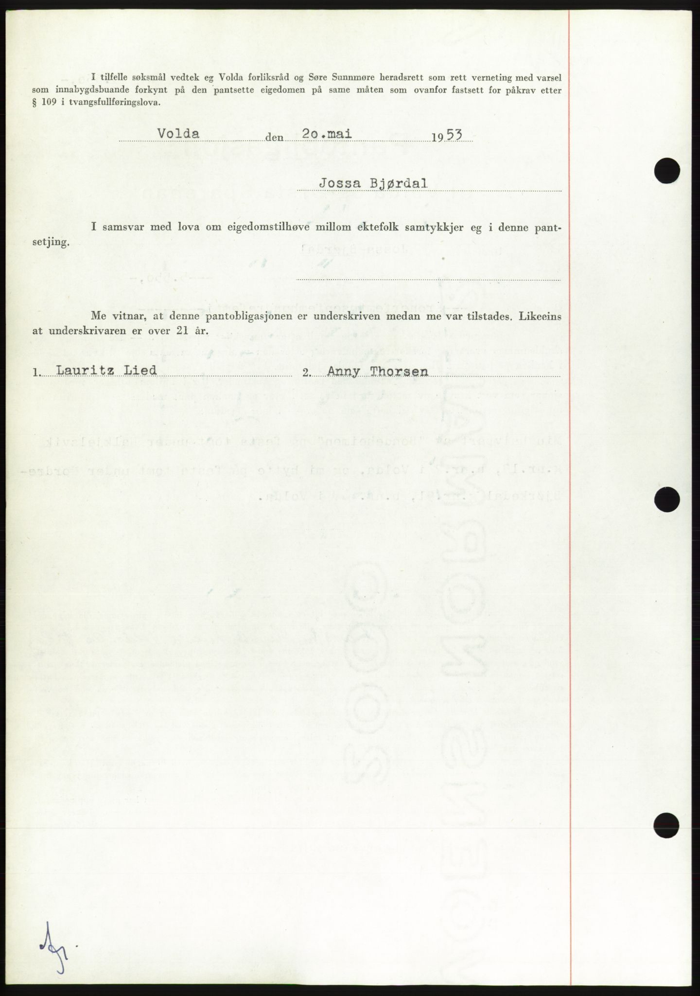 Søre Sunnmøre sorenskriveri, SAT/A-4122/1/2/2C/L0123: Mortgage book no. 11B, 1953-1953, Diary no: : 1149/1953
