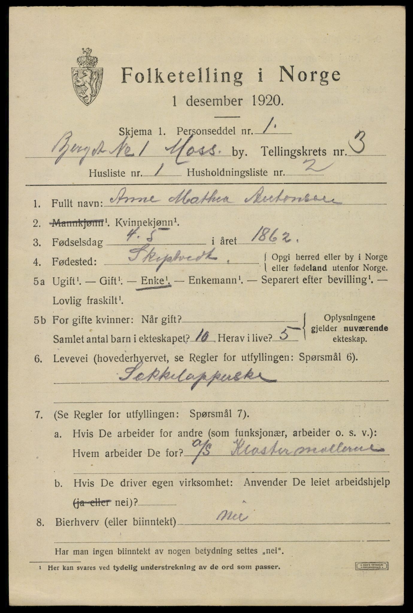 SAO, 1920 census for Moss, 1920, p. 11147