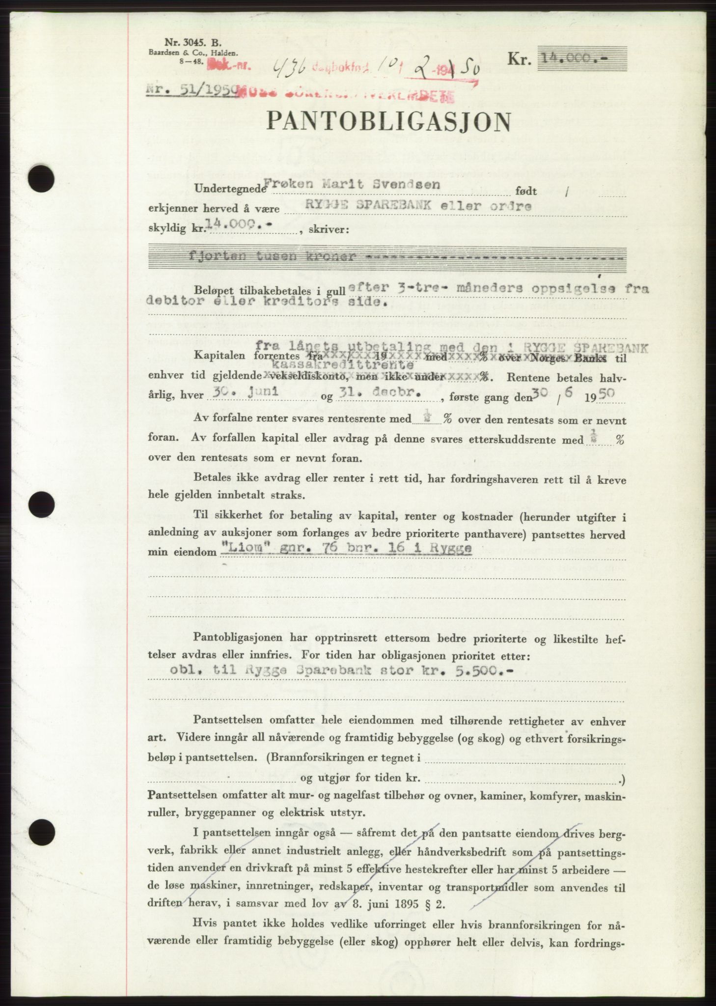 Moss sorenskriveri, SAO/A-10168: Mortgage book no. B23, 1949-1950, Diary no: : 436/1950