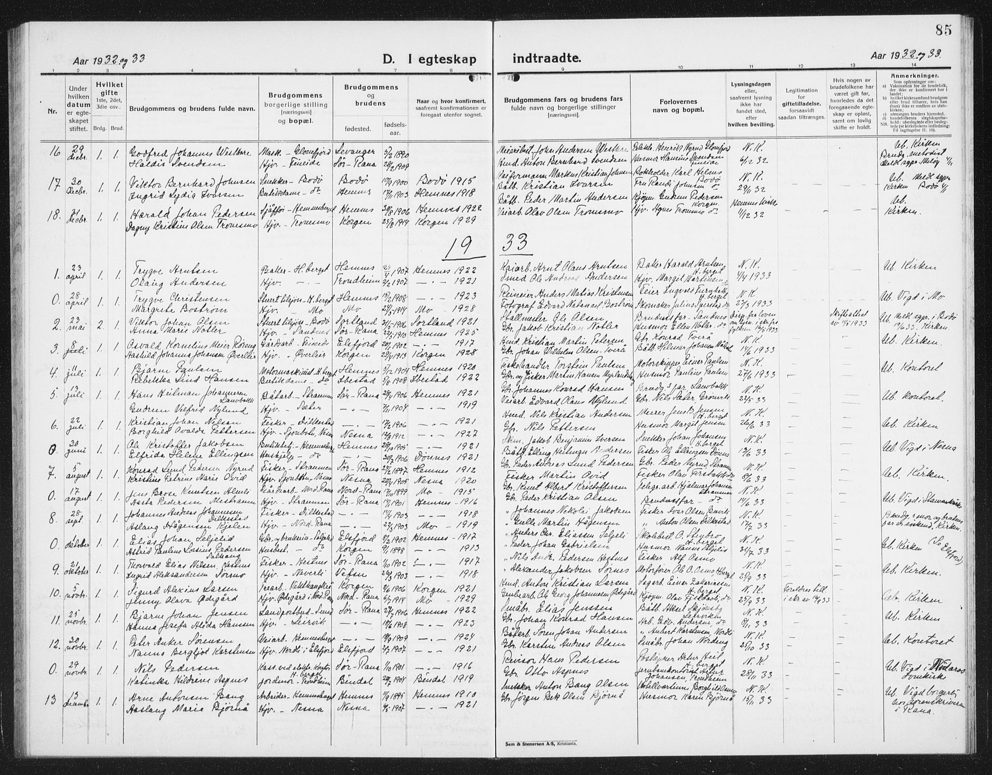 Ministerialprotokoller, klokkerbøker og fødselsregistre - Nordland, AV/SAT-A-1459/825/L0372: Parish register (copy) no. 825C09, 1923-1940, p. 85