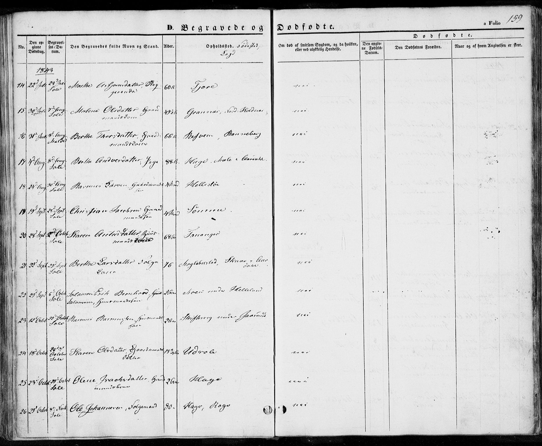 Håland sokneprestkontor, AV/SAST-A-101802/001/30BA/L0006: Parish register (official) no. A 6, 1842-1853, p. 159