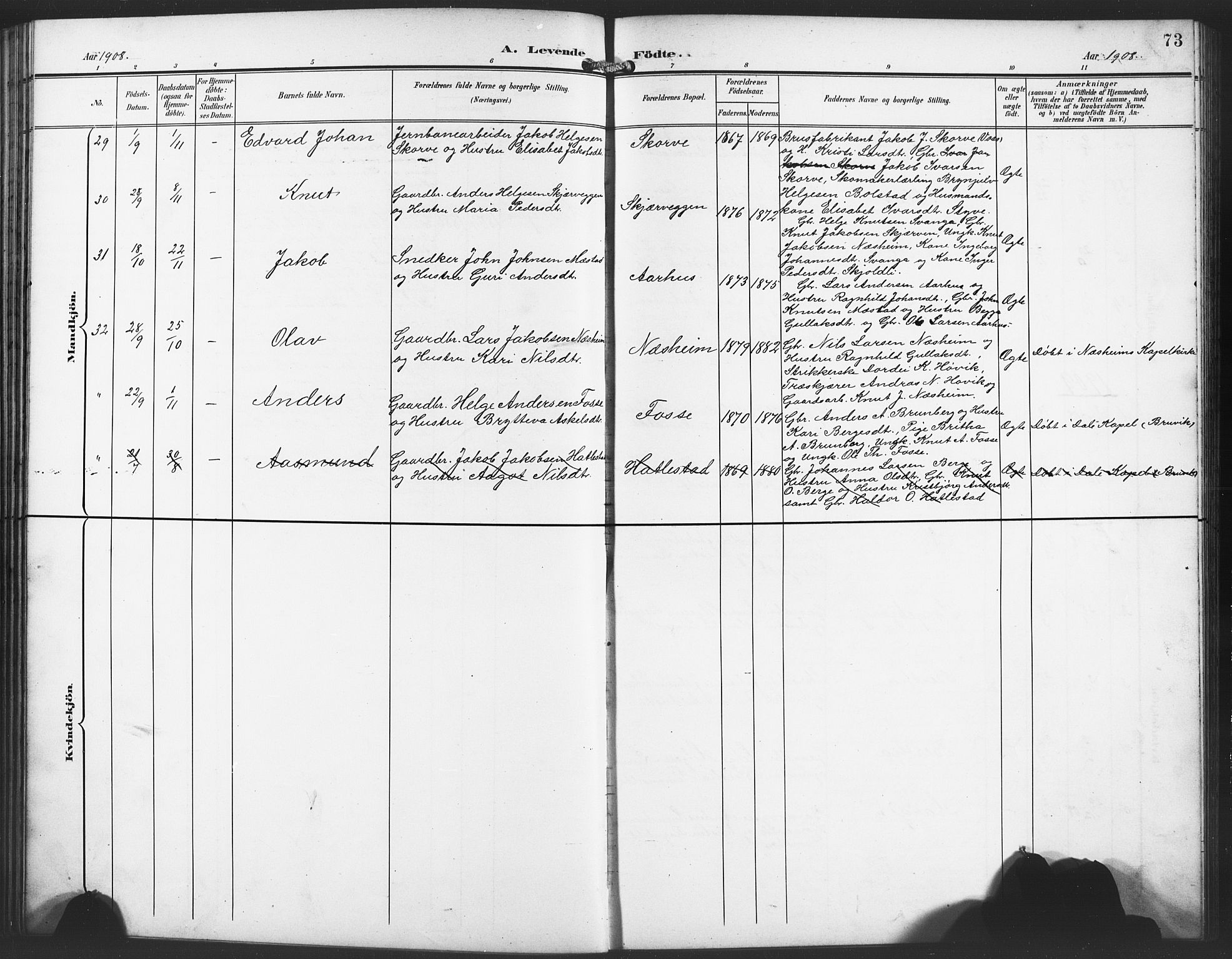 Evanger sokneprestembete, SAB/A-99924: Parish register (copy) no. A 5, 1897-1917, p. 73