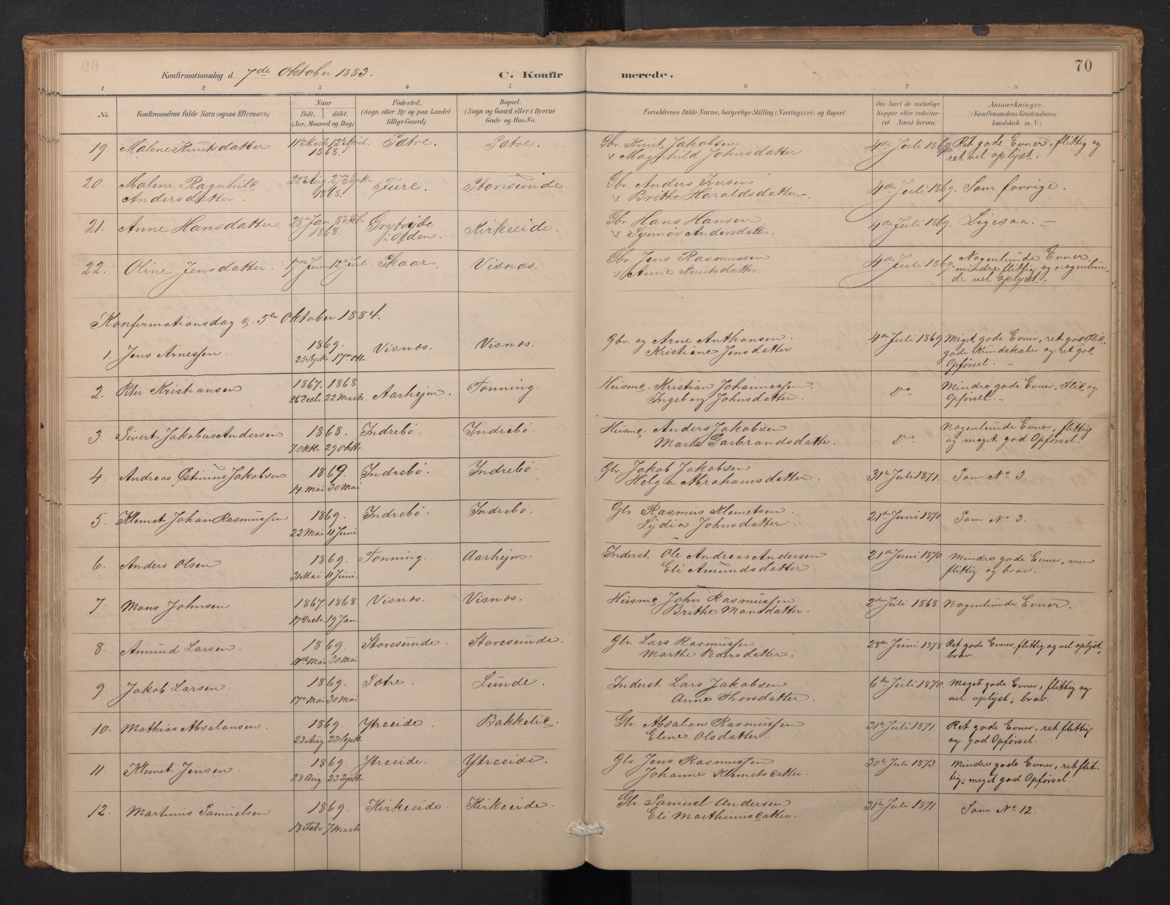 Stryn Sokneprestembete, SAB/A-82501: Parish register (copy) no. A 2, 1883-1905, p. 69b-70a
