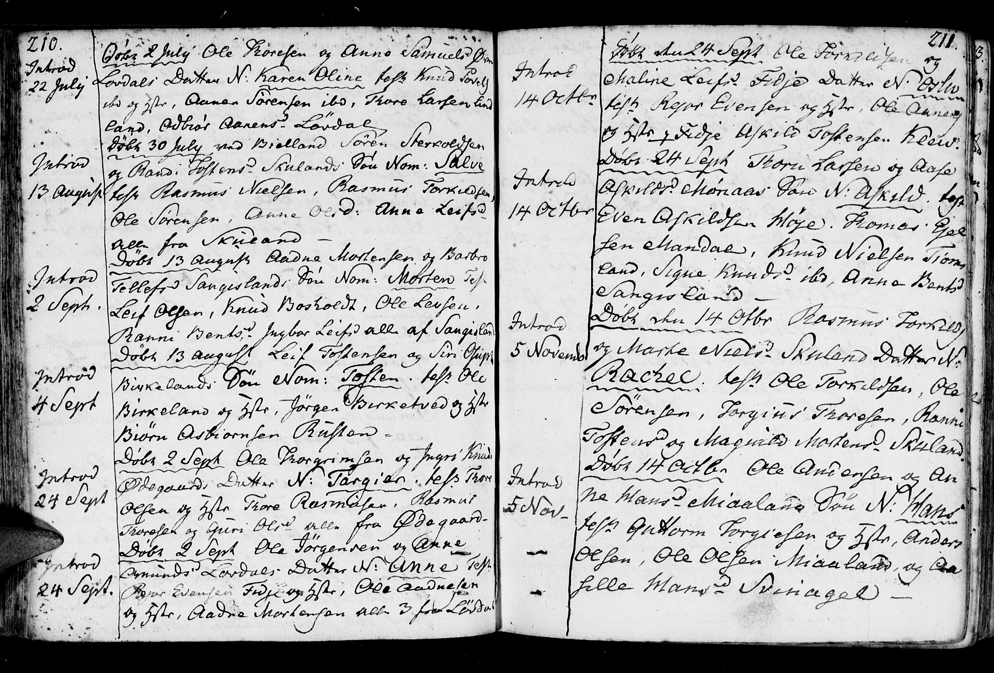 Holum sokneprestkontor, AV/SAK-1111-0022/F/Fa/Fab/L0004: Parish register (official) no. A 4, 1774-1847, p. 210-211