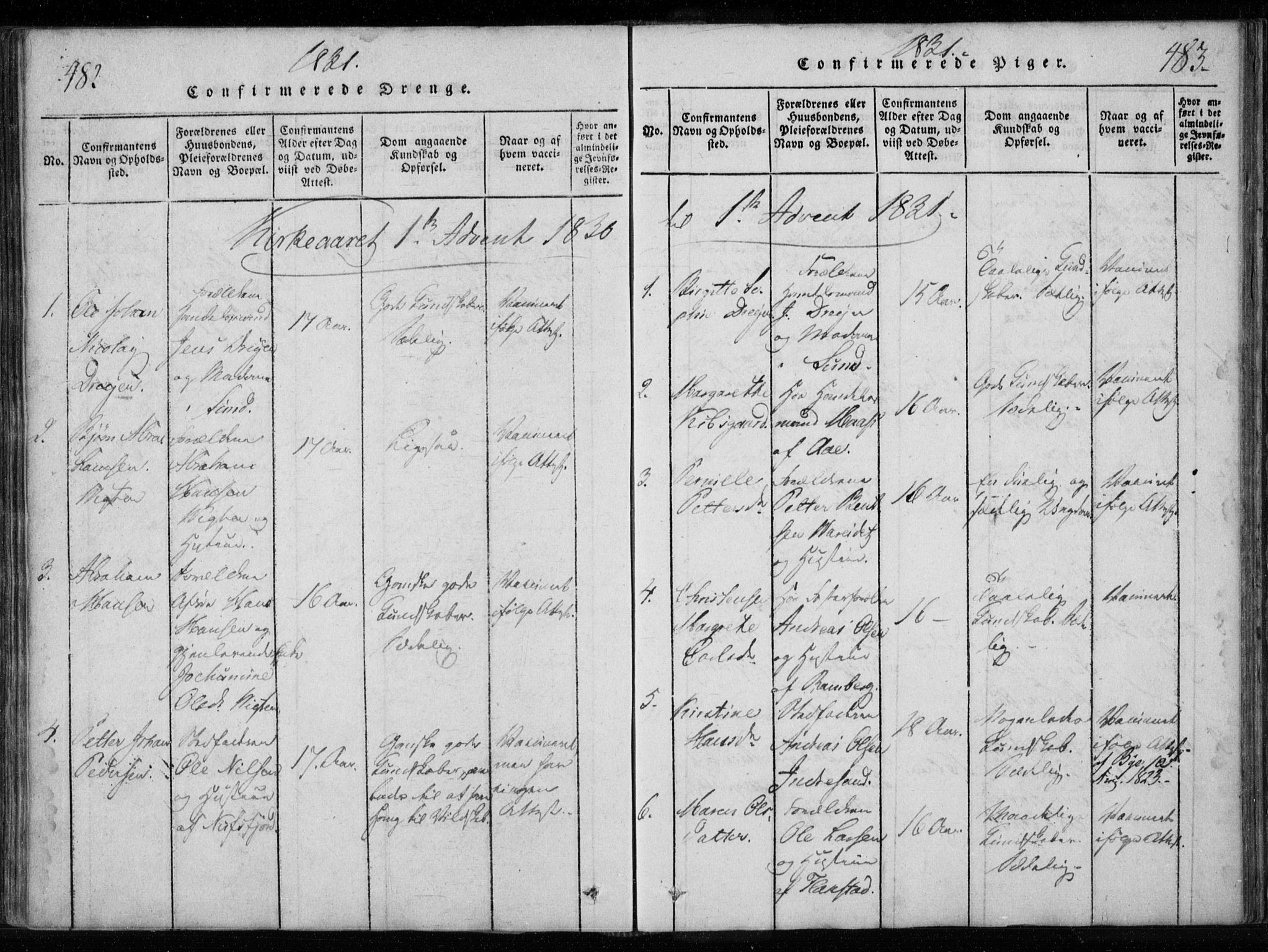 Ministerialprotokoller, klokkerbøker og fødselsregistre - Nordland, AV/SAT-A-1459/885/L1201: Parish register (official) no. 885A02, 1820-1837, p. 482-483