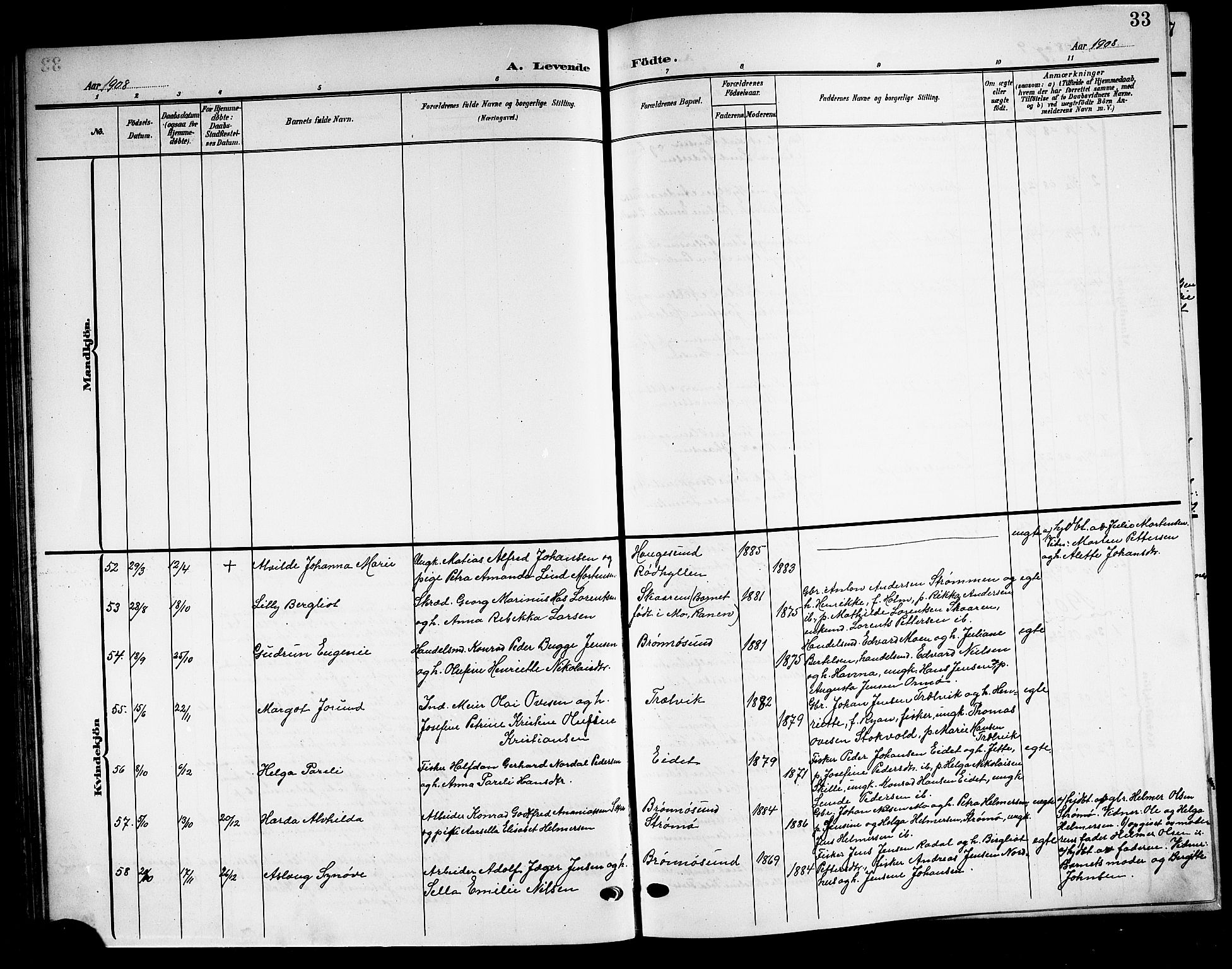 Ministerialprotokoller, klokkerbøker og fødselsregistre - Nordland, AV/SAT-A-1459/813/L0214: Parish register (copy) no. 813C06, 1904-1917, p. 33