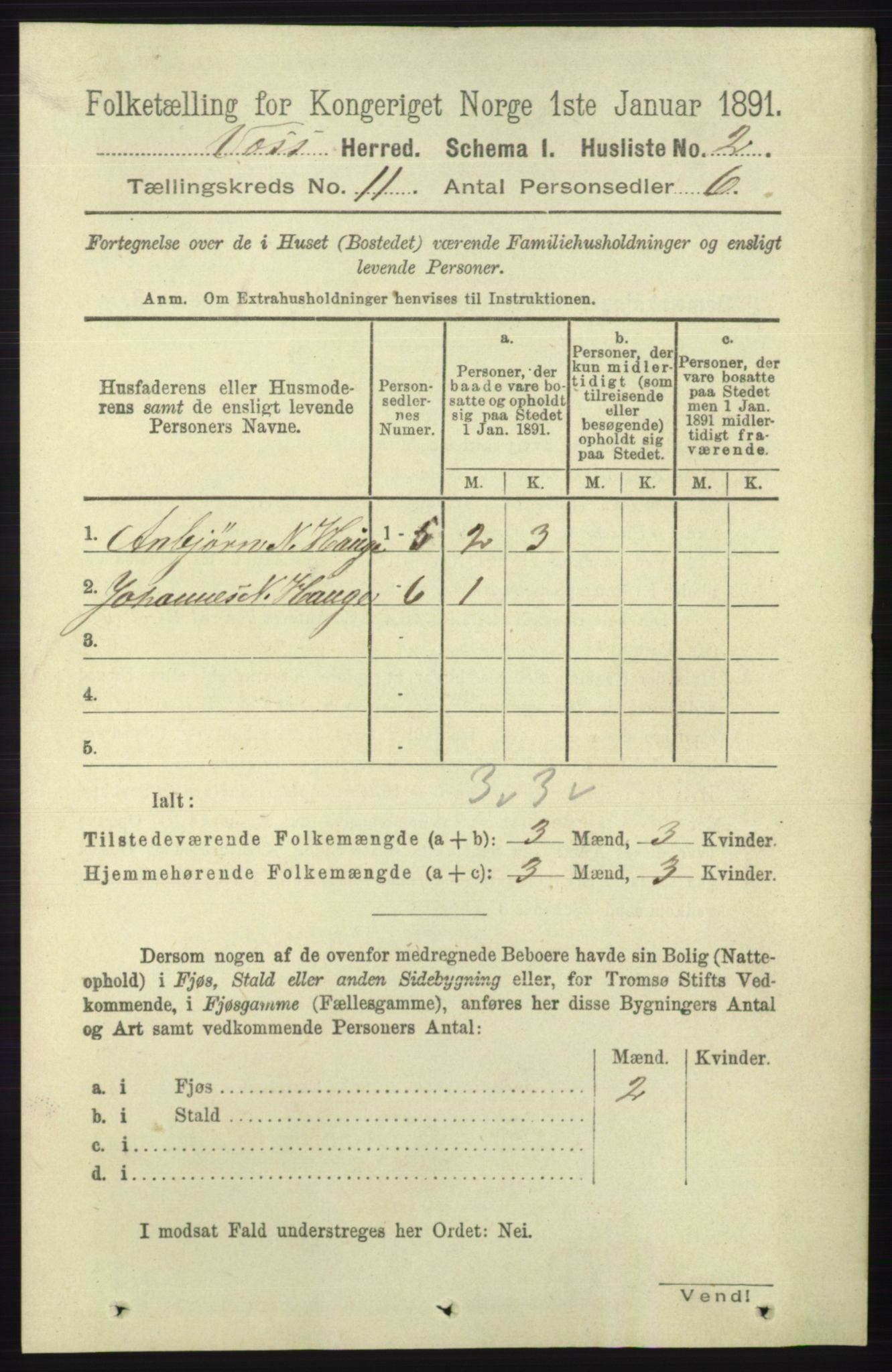 RA, 1891 census for 1235 Voss, 1891, p. 5726