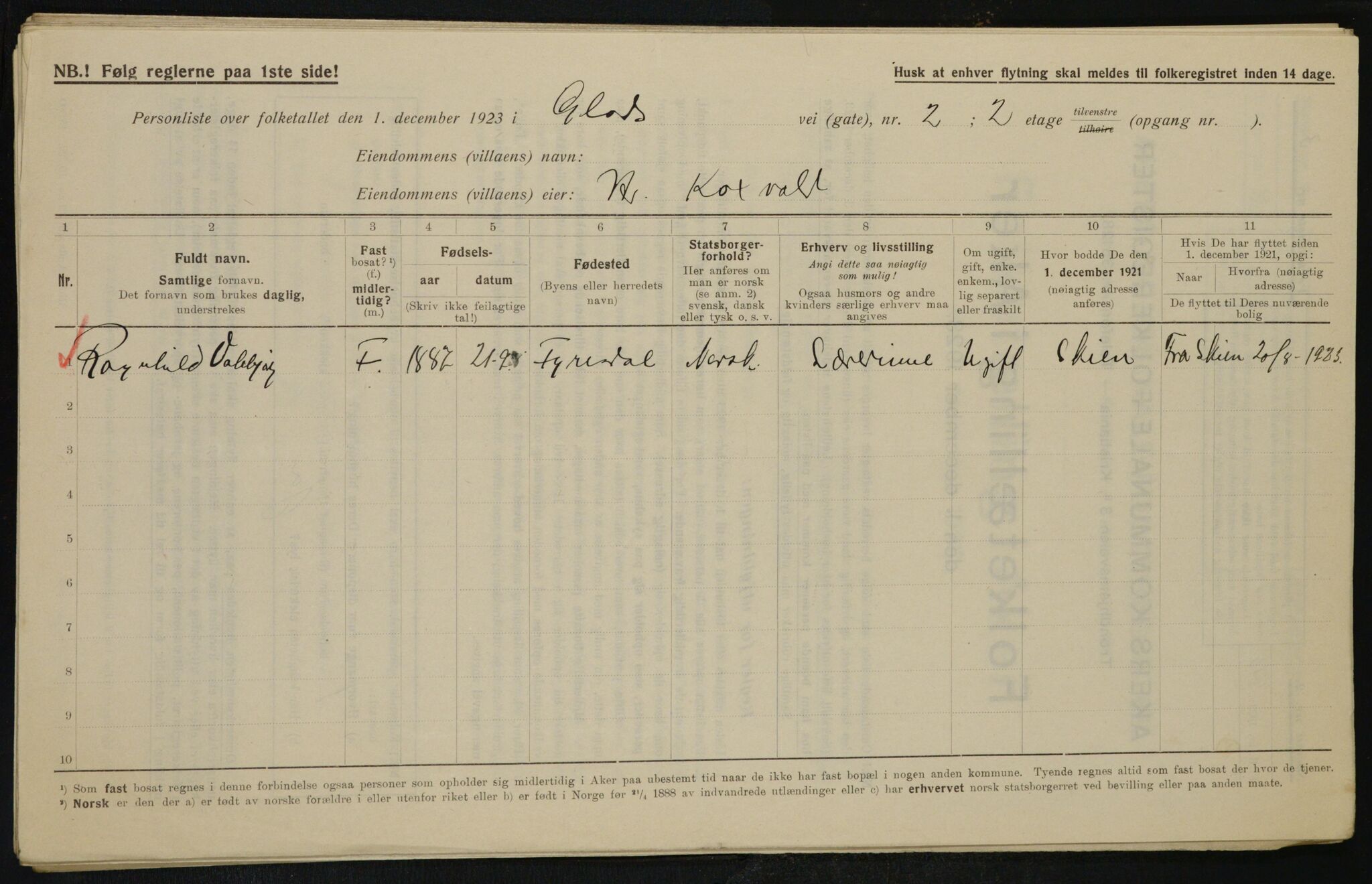 , Municipal Census 1923 for Aker, 1923, p. 9959