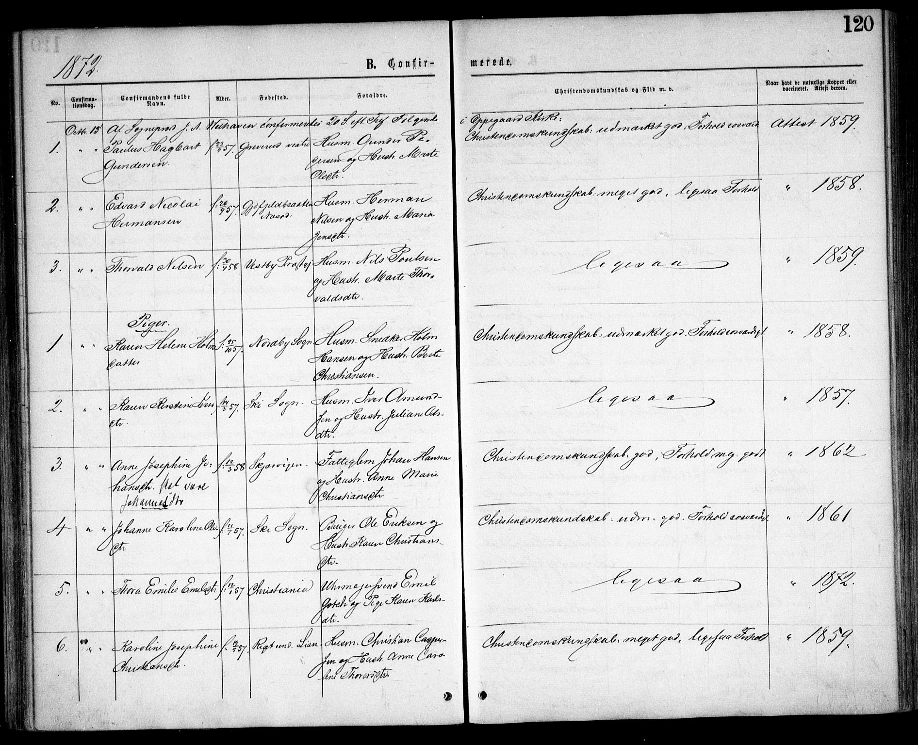 Nesodden prestekontor Kirkebøker, AV/SAO-A-10013/F/Fa/L0008: Parish register (official) no. I 8, 1869-1879, p. 120