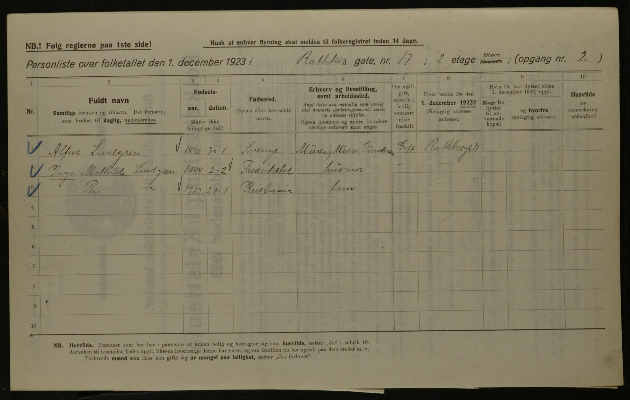 OBA, Municipal Census 1923 for Kristiania, 1923, p. 91305