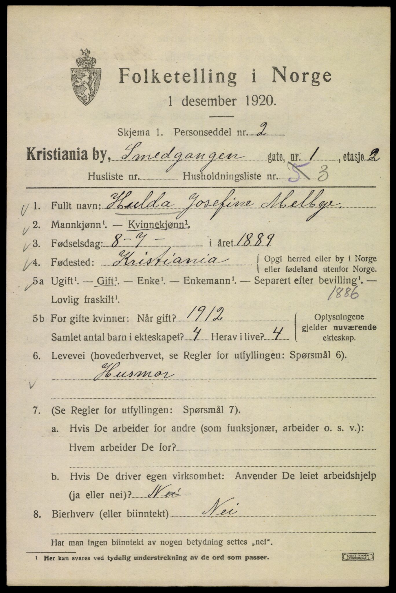 SAO, 1920 census for Kristiania, 1920, p. 519151