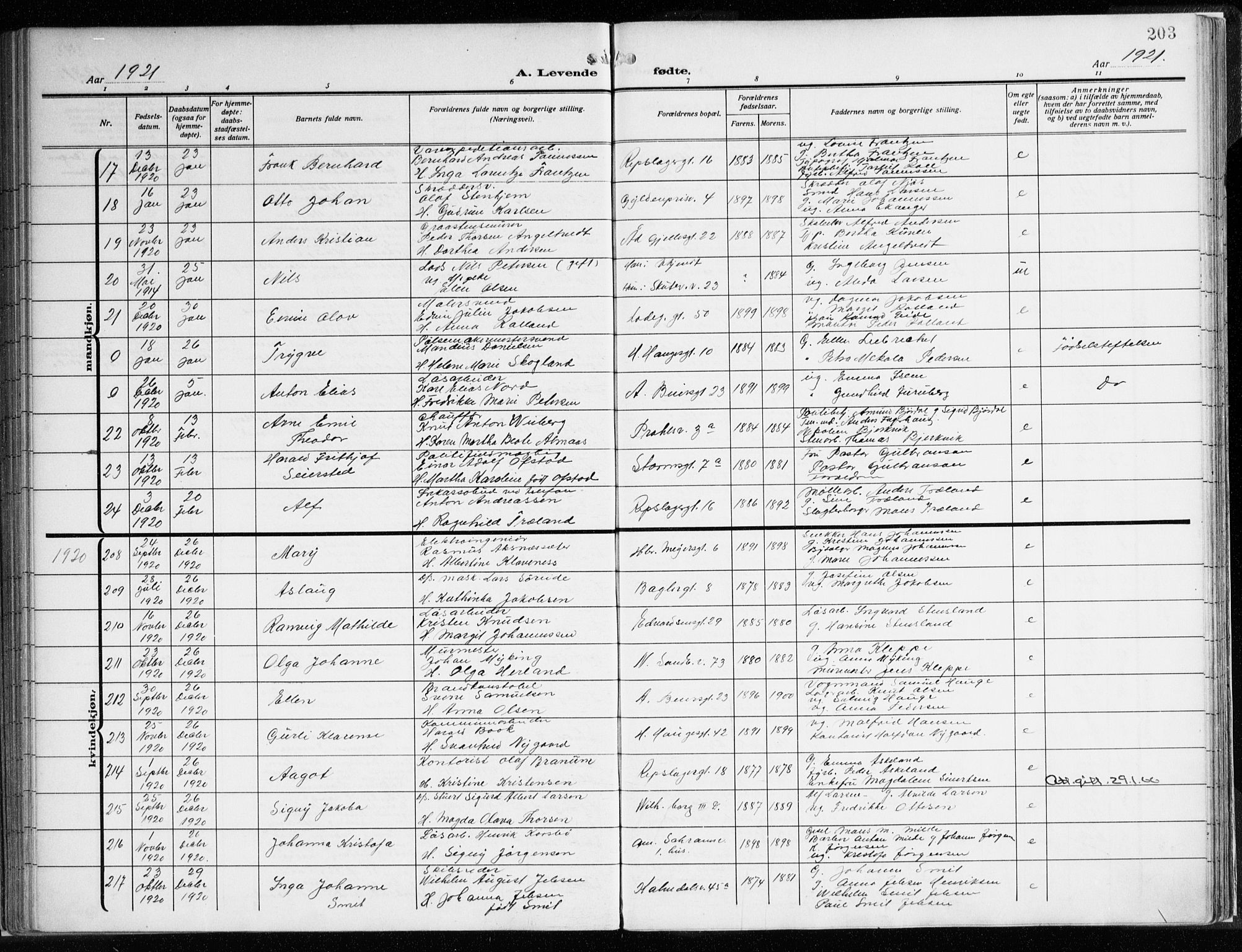 Sandviken Sokneprestembete, AV/SAB-A-77601/H/Ha/L0007: Parish register (official) no. B 4, 1912-1924, p. 203