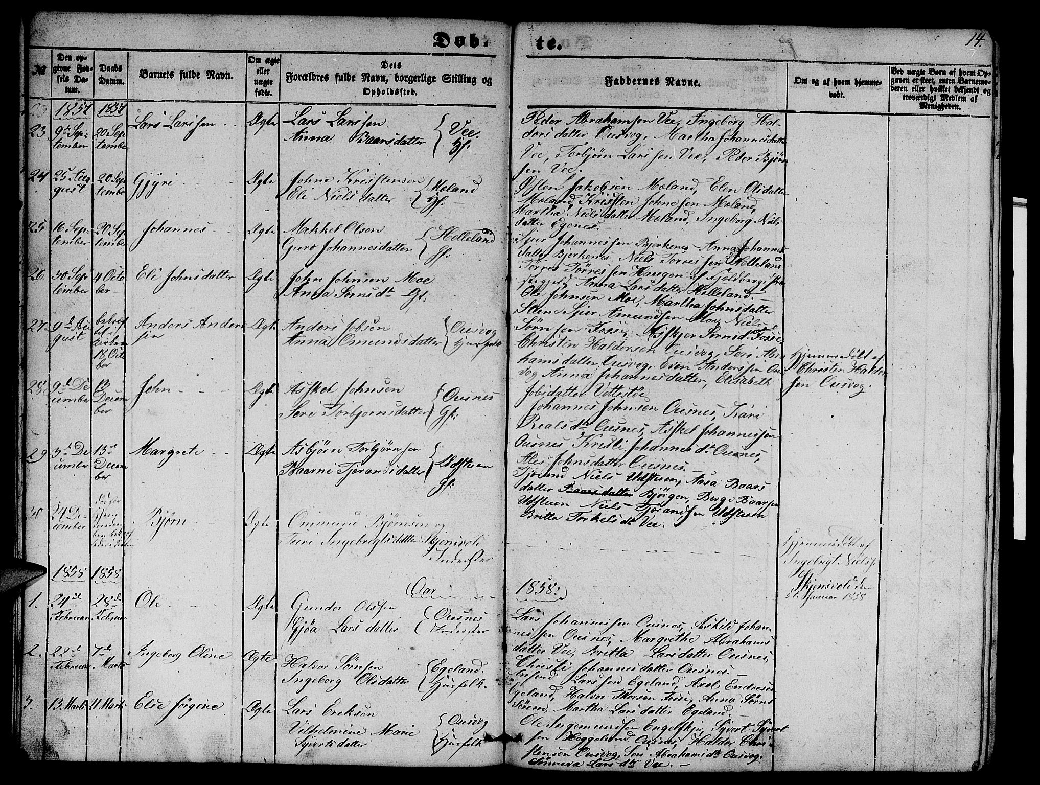 Etne sokneprestembete, SAB/A-75001/H/Hab: Parish register (copy) no. B 2, 1851-1866, p. 14