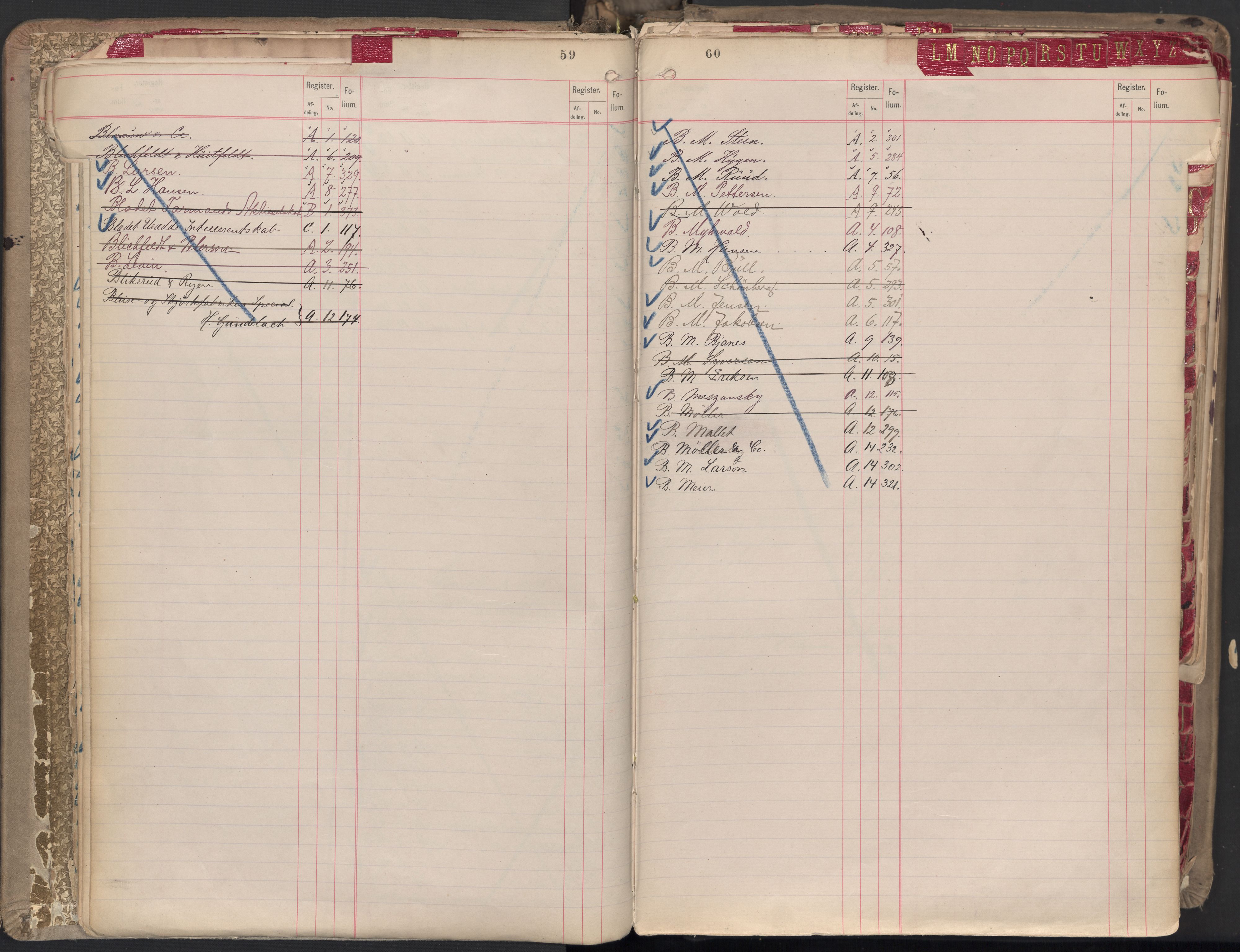 Oslo byfogd avd. II, AV/SAO-A-10942/G/Ga/Gaa/L0001: Firmaregister: A 1-15, B 1-4, C 1, 1890, p. 59-60