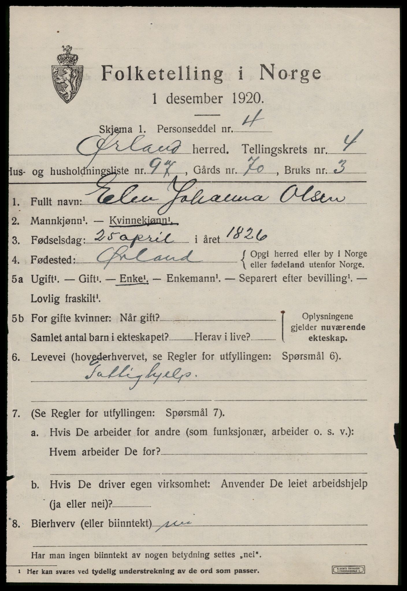 SAT, 1920 census for Ørland, 1920, p. 4481