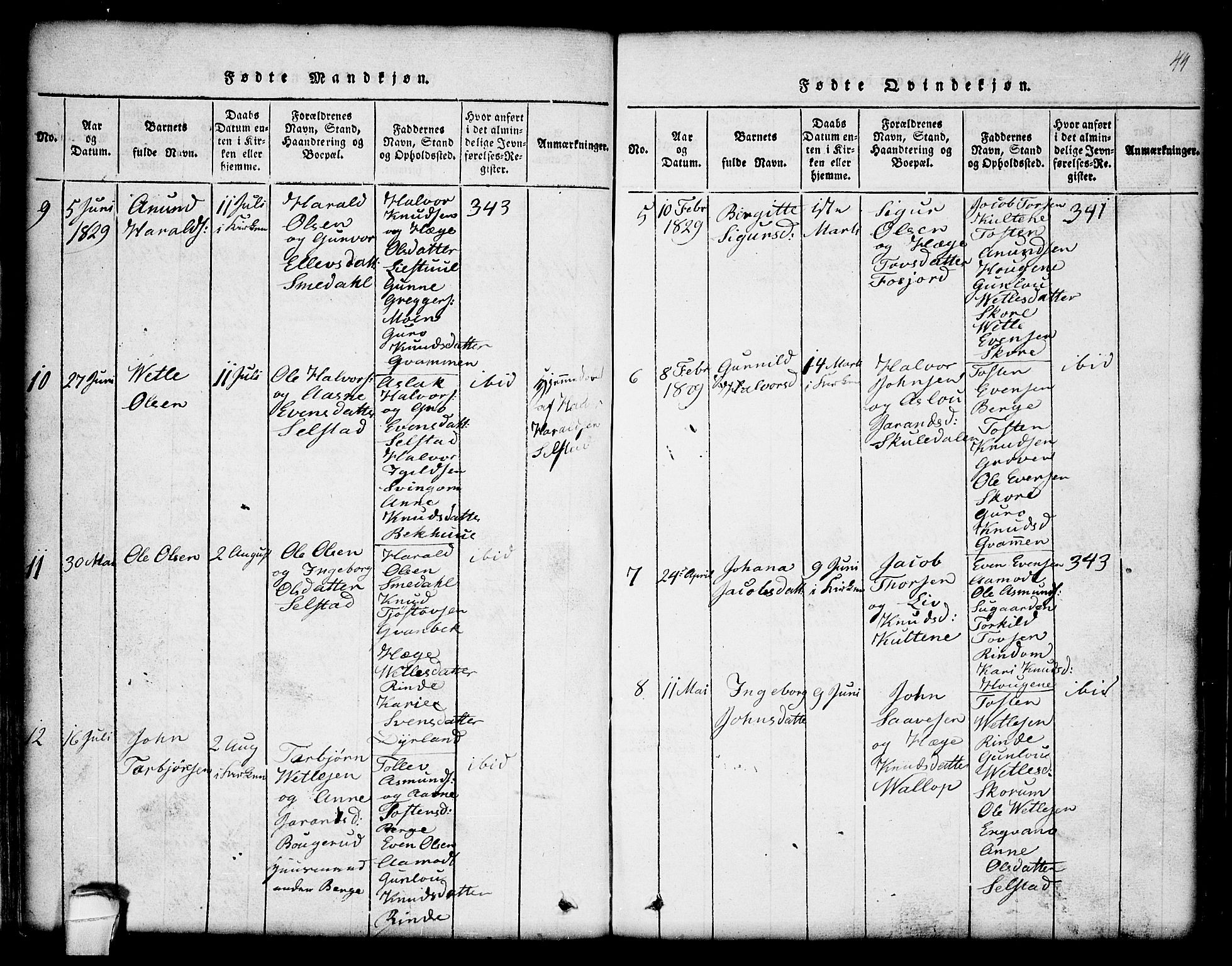 Seljord kirkebøker, SAKO/A-20/G/Gc/L0001: Parish register (copy) no. III 1, 1815-1849, p. 44