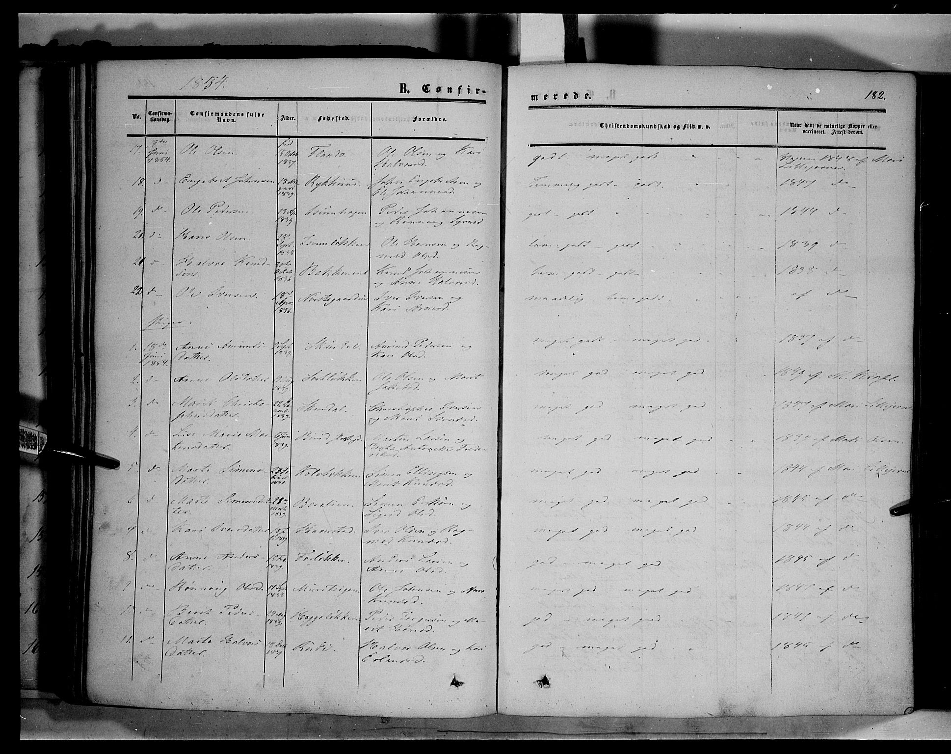 Sør-Fron prestekontor, AV/SAH-PREST-010/H/Ha/Haa/L0001: Parish register (official) no. 1, 1849-1863, p. 182