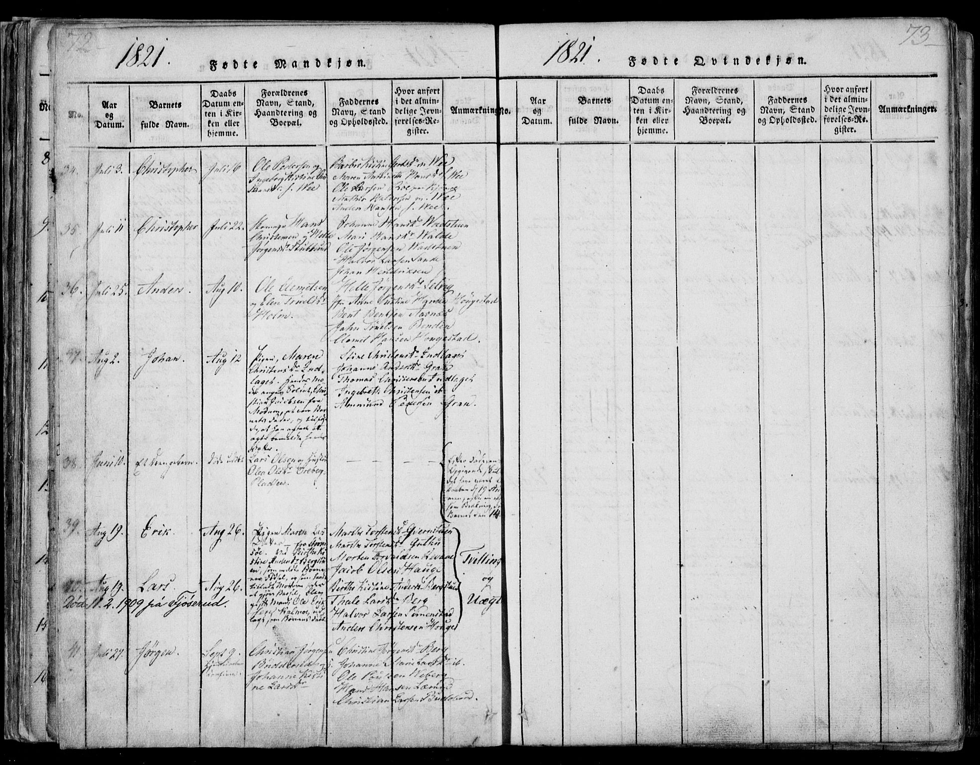Sande Kirkebøker, SAKO/A-53/F/Fa/L0003: Parish register (official) no. 3, 1814-1847, p. 72-73