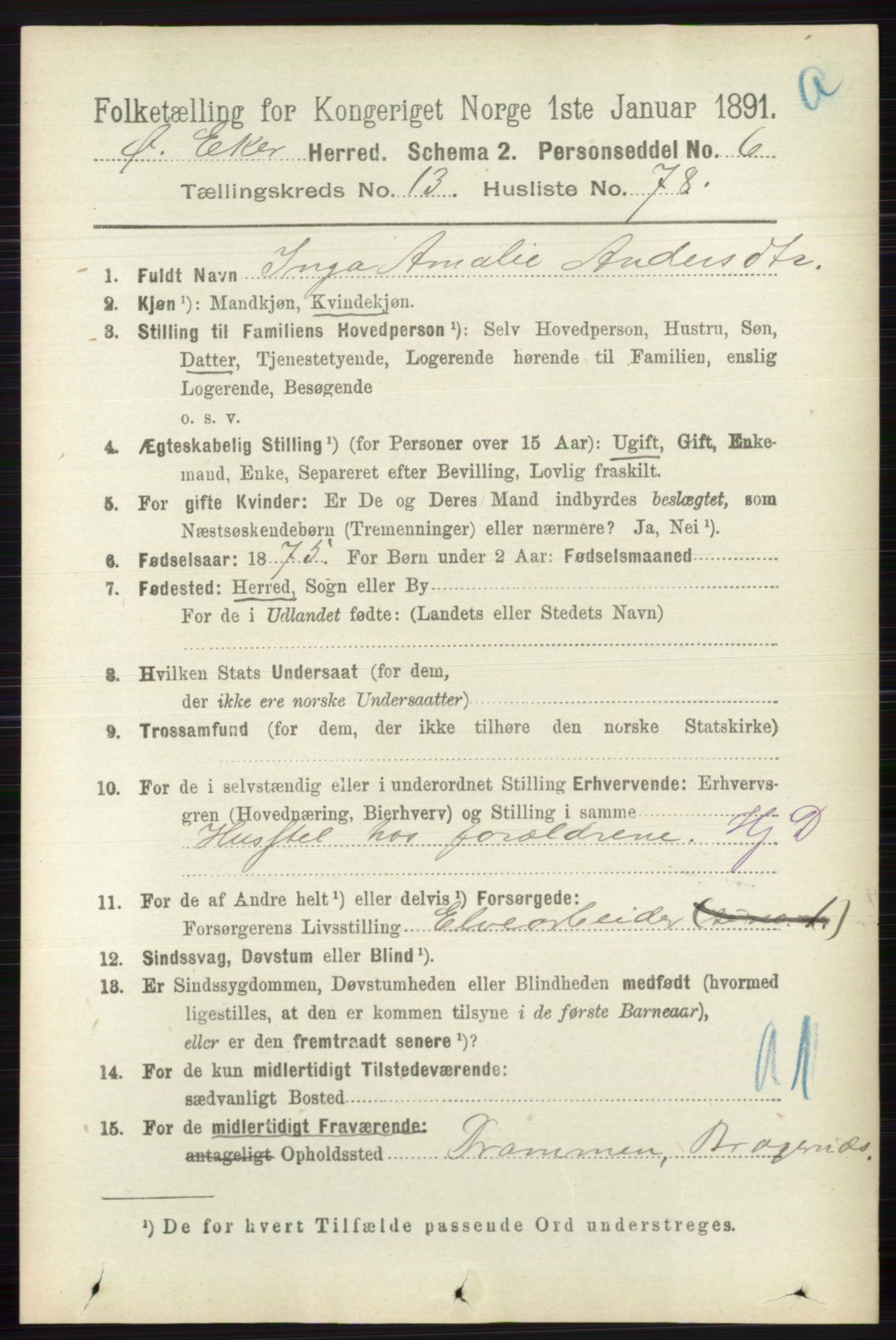 RA, 1891 census for 0624 Øvre Eiker, 1891, p. 6297