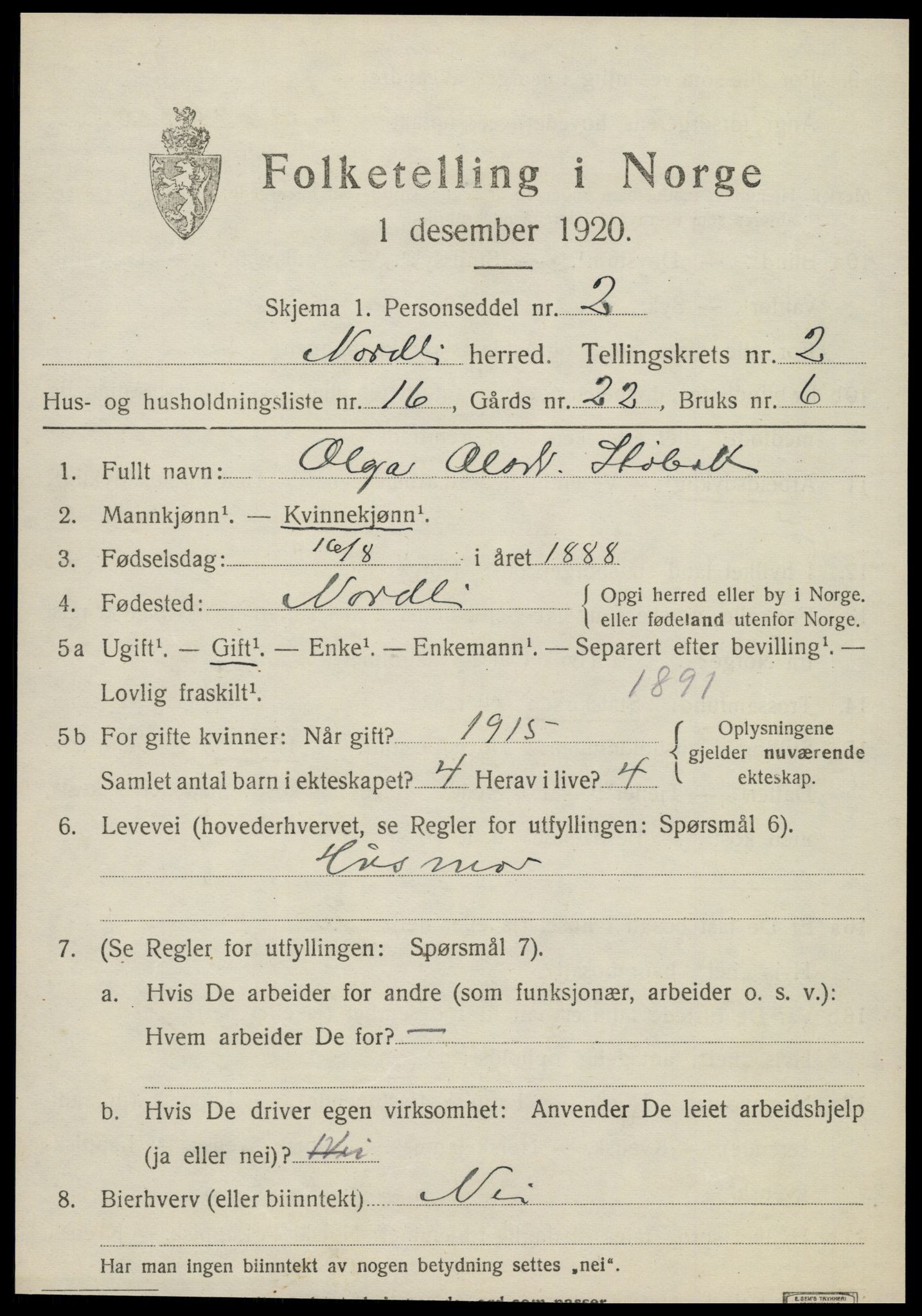 SAT, 1920 census for Nordli, 1920, p. 969