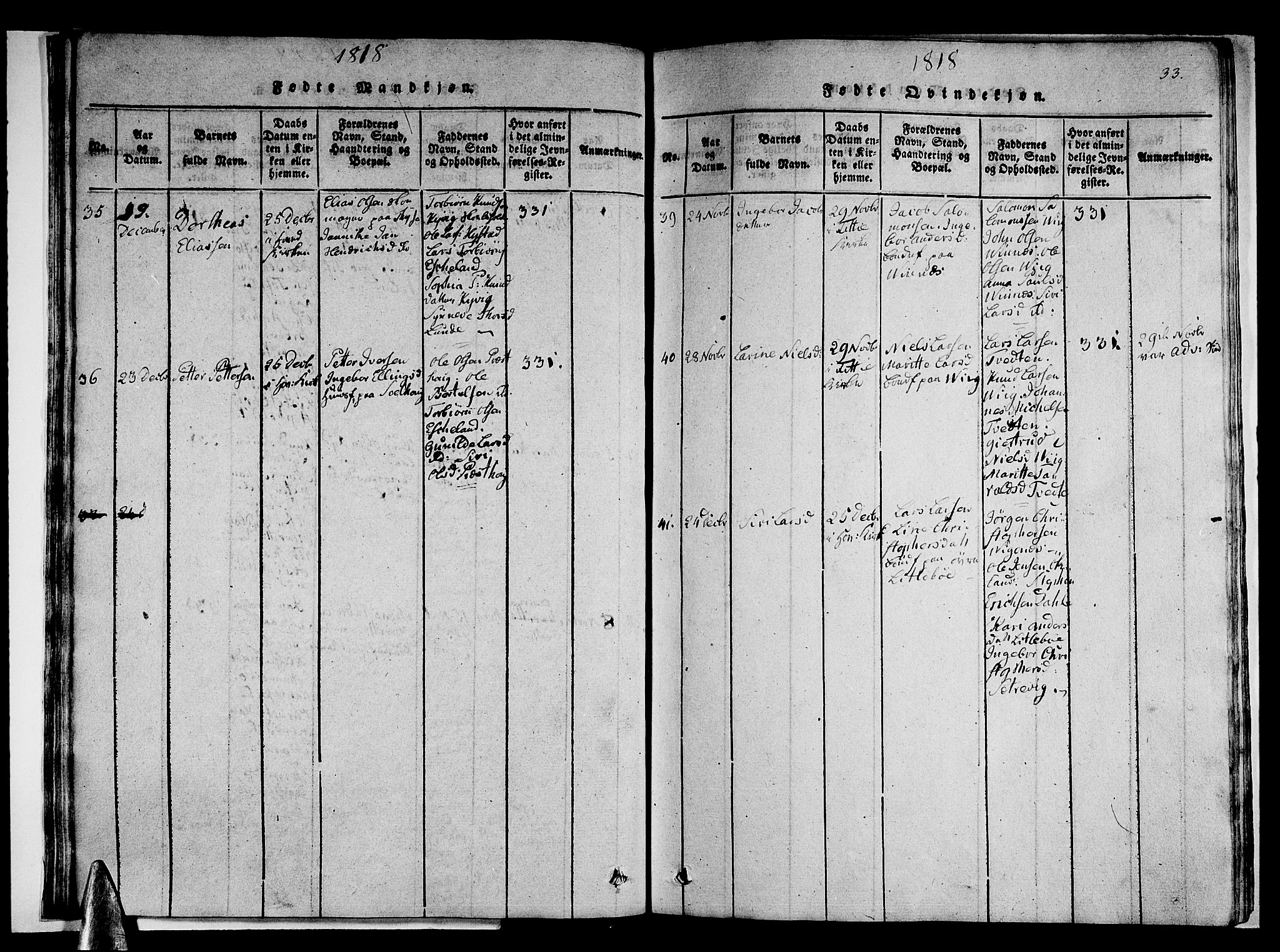 Stord sokneprestembete, AV/SAB-A-78201/H/Haa: Parish register (official) no. A 5, 1816-1825, p. 33