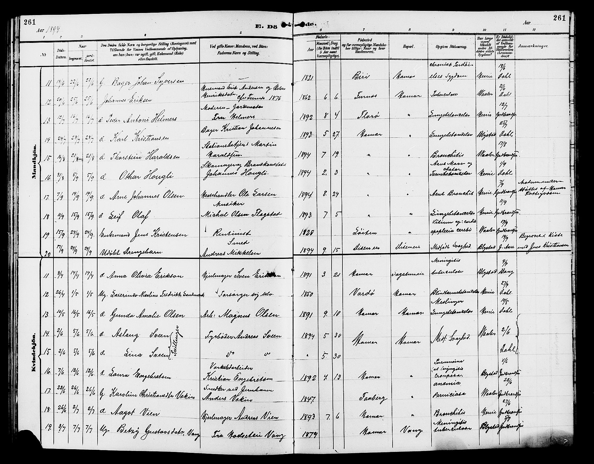 Vang prestekontor, Hedmark, SAH/PREST-008/H/Ha/Hab/L0013: Parish register (copy) no. 13, 1890-1899, p. 261