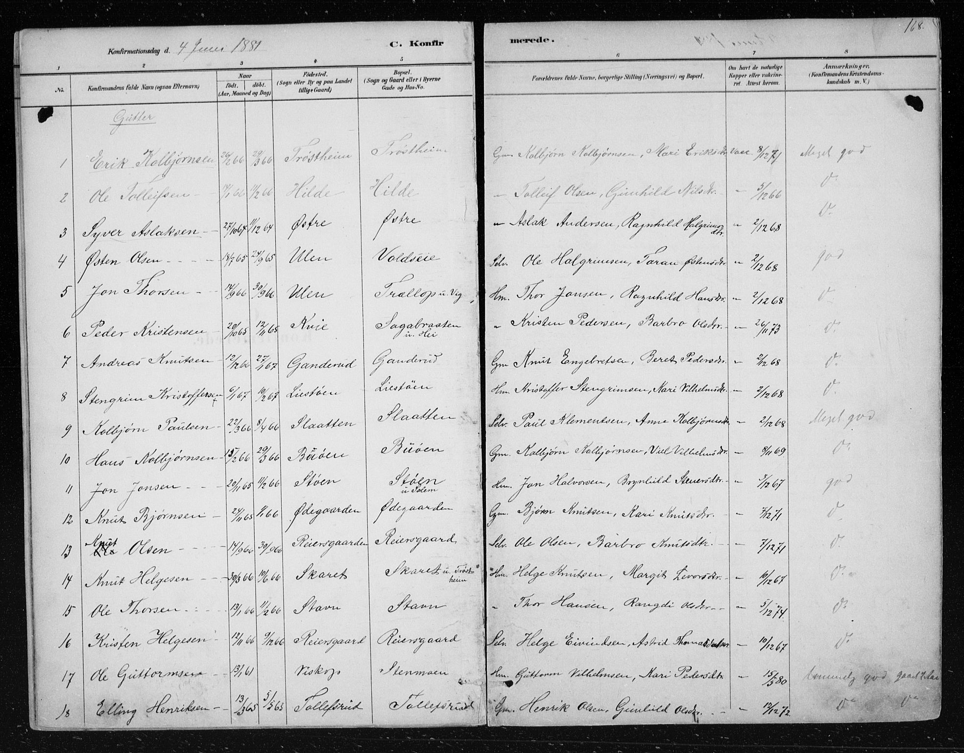 Nes kirkebøker, SAKO/A-236/F/Fa/L0012: Parish register (official) no. 12, 1881-1917, p. 168