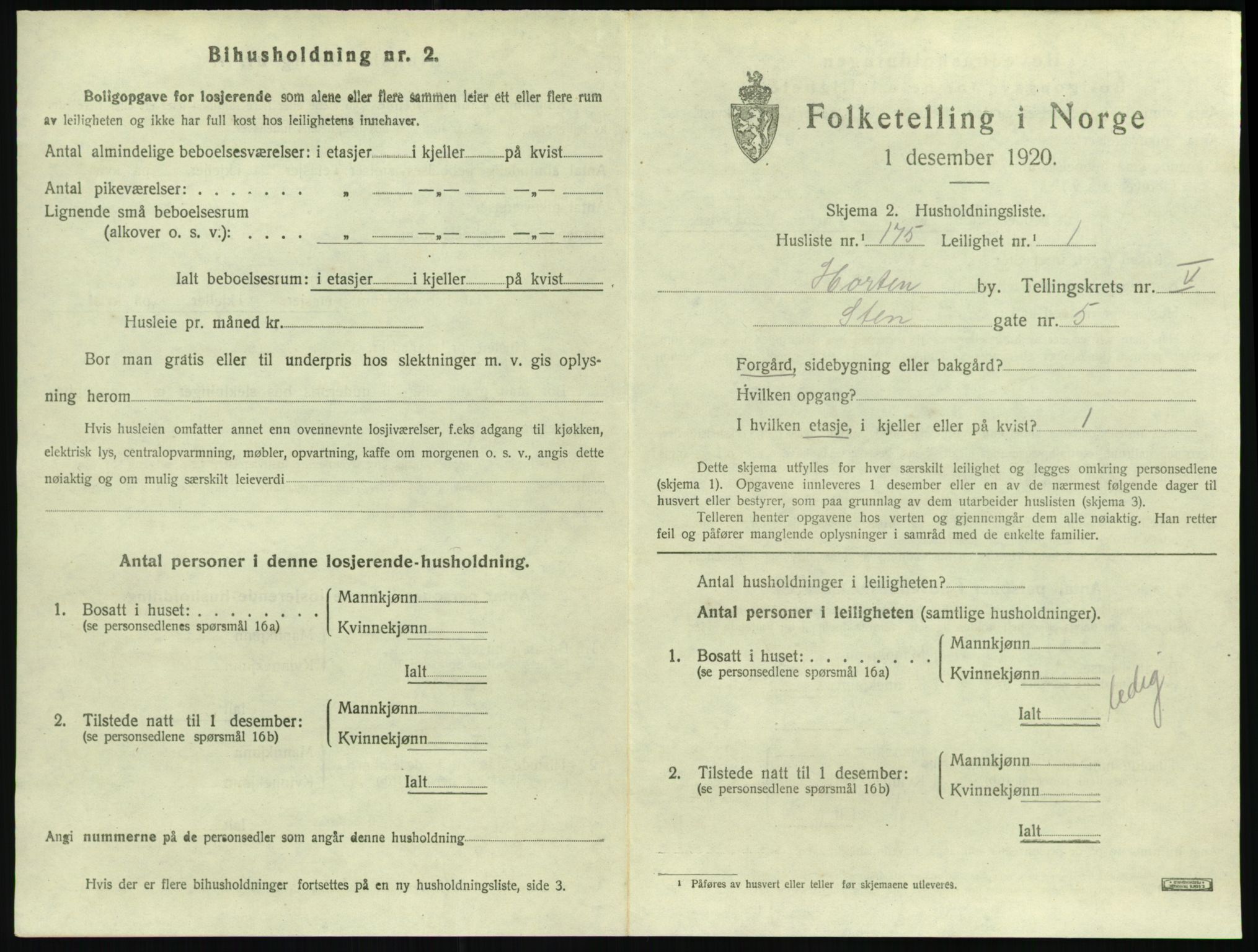 SAKO, 1920 census for Horten, 1920, p. 6263