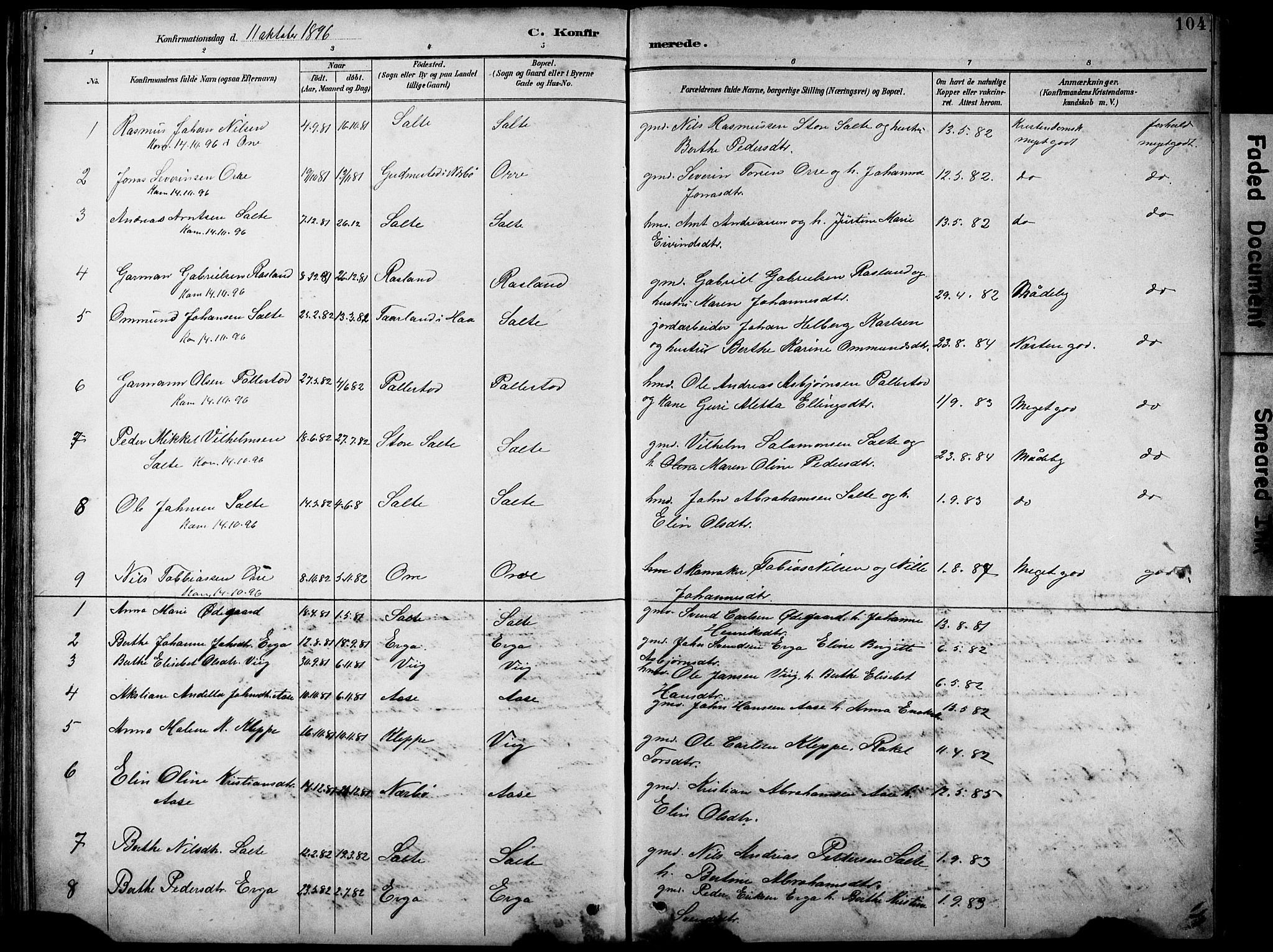 Klepp sokneprestkontor, SAST/A-101803/001/3/30BB/L0005: Parish register (copy) no. B 5, 1889-1918, p. 104