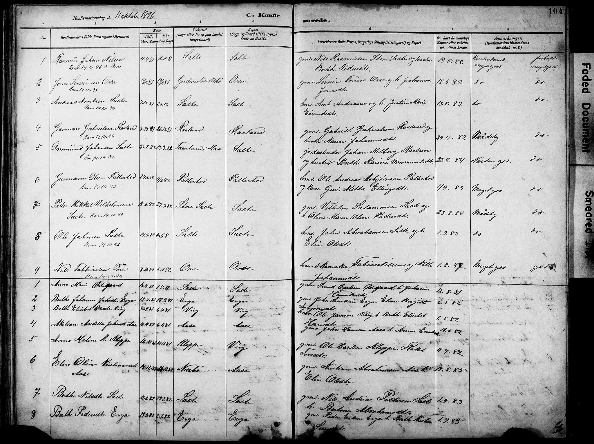 Klepp sokneprestkontor, AV/SAST-A-101803/001/3/30BB/L0005: Parish register (copy) no. B 5, 1889-1918, p. 104