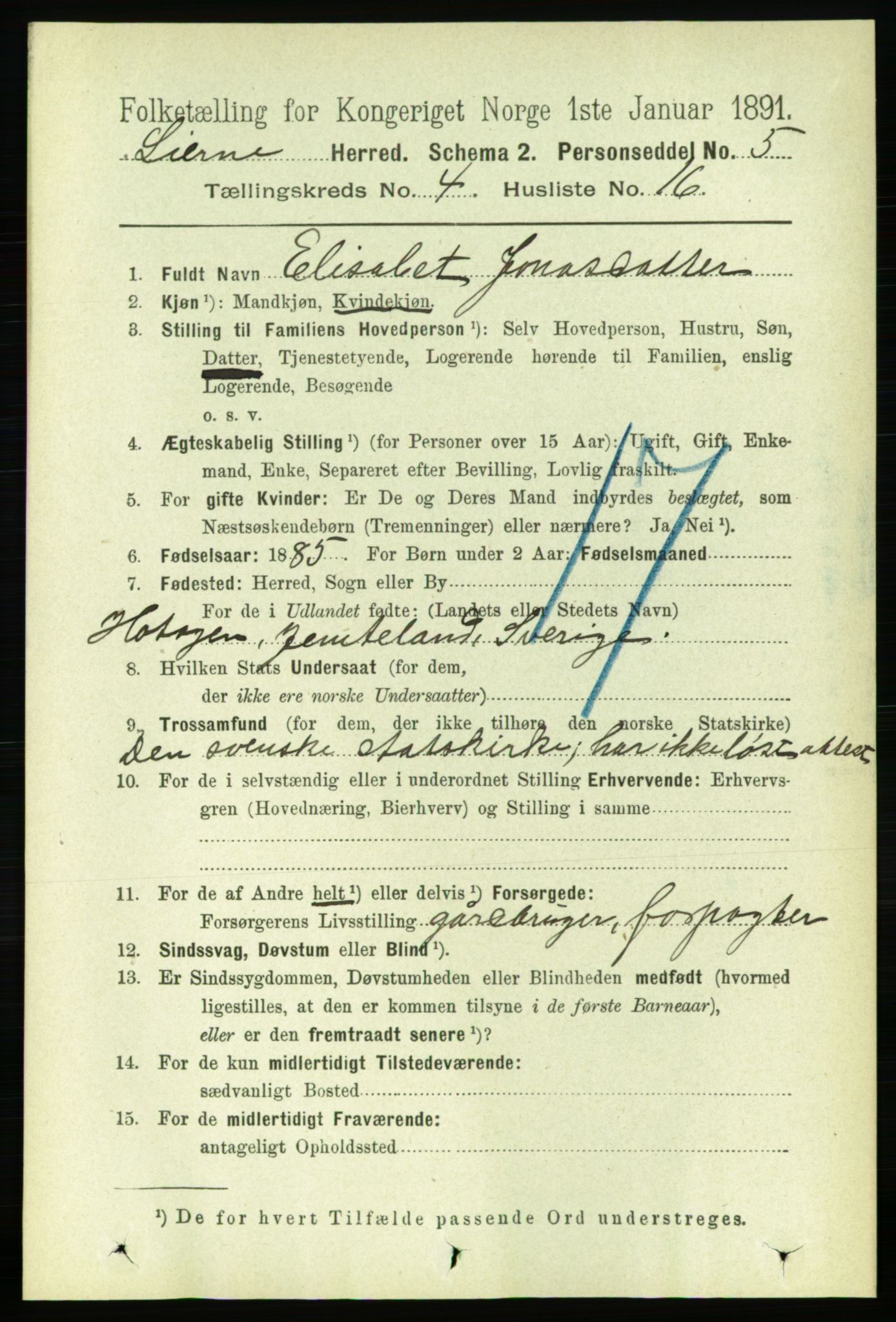 RA, 1891 census for 1737 Lierne, 1891, p. 1131