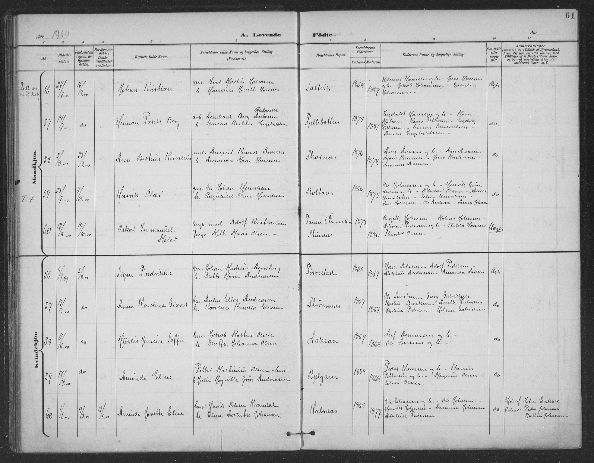 Ministerialprotokoller, klokkerbøker og fødselsregistre - Nordland, AV/SAT-A-1459/863/L0899: Parish register (official) no. 863A11, 1897-1906, p. 61