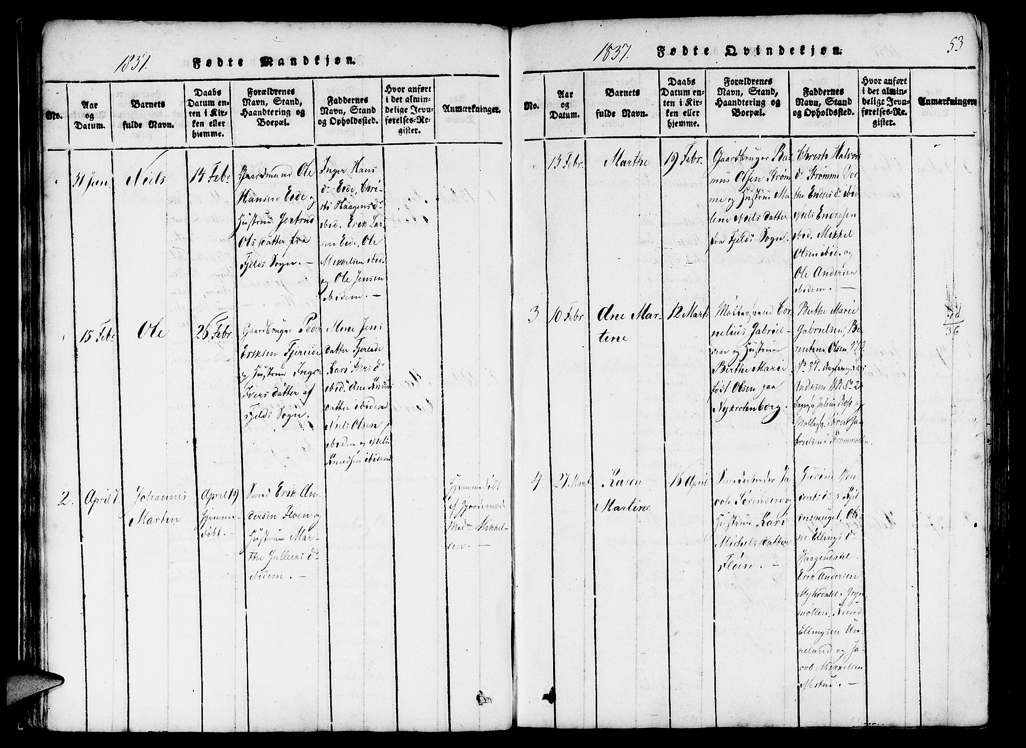 St. Jørgens hospital og Årstad sokneprestembete, AV/SAB-A-99934: Parish register (official) no. A 3, 1815-1843, p. 53