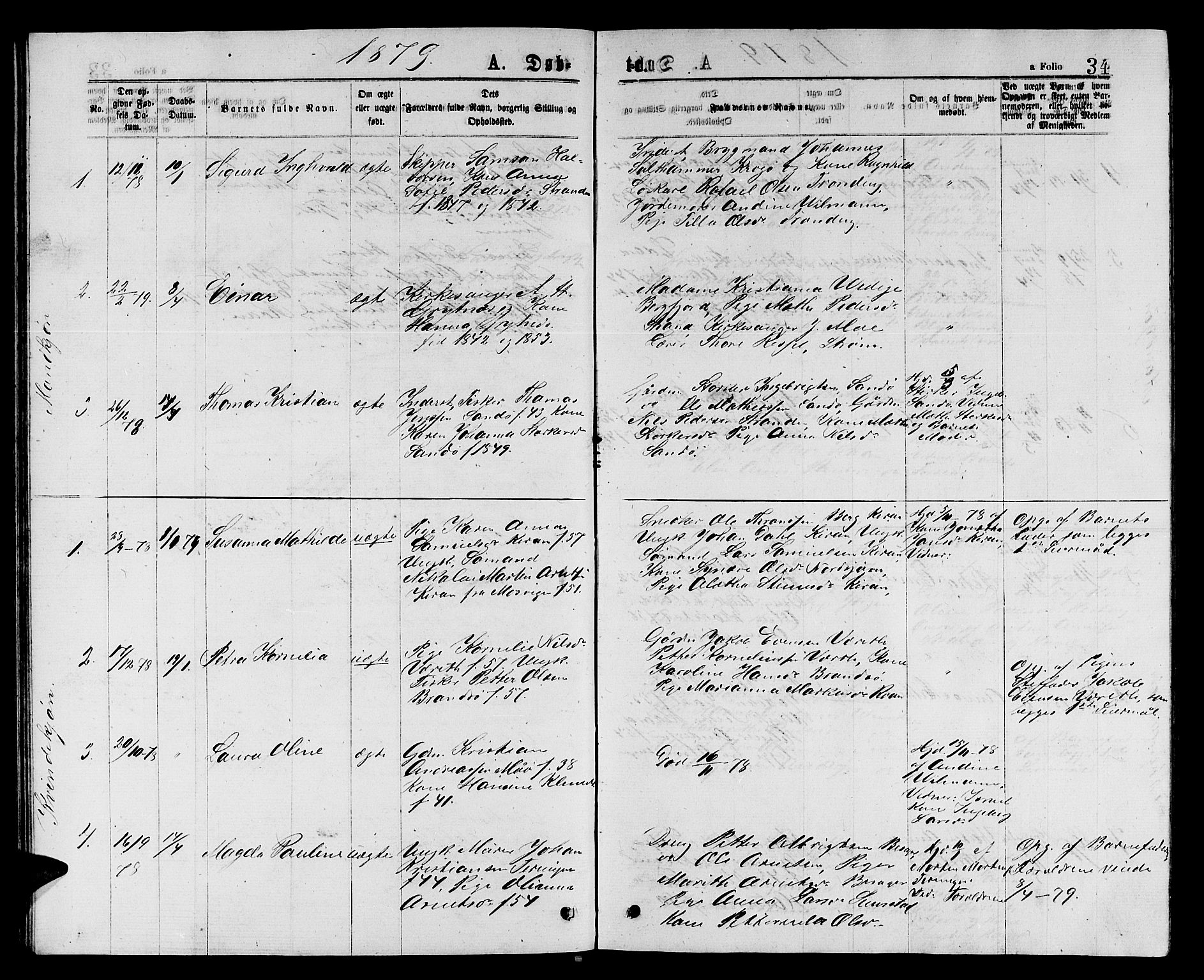 Ministerialprotokoller, klokkerbøker og fødselsregistre - Sør-Trøndelag, SAT/A-1456/657/L0715: Parish register (copy) no. 657C02, 1873-1888, p. 34