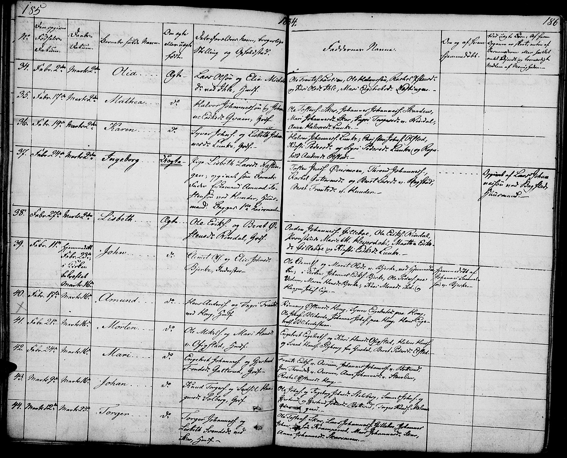 Øyer prestekontor, AV/SAH-PREST-084/H/Ha/Haa/L0004: Parish register (official) no. 4, 1824-1841, p. 185-186