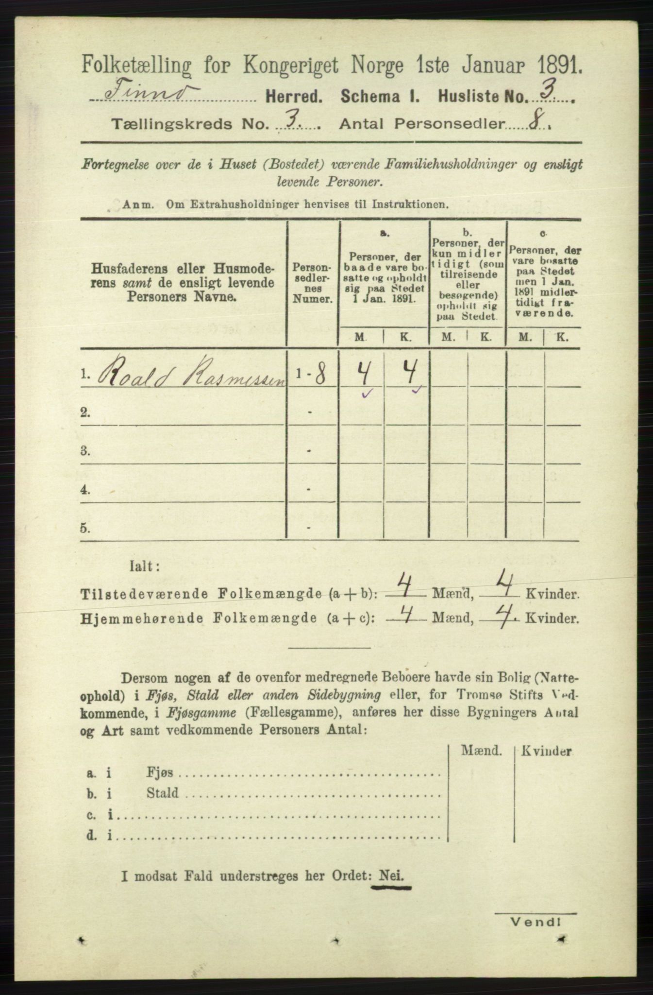 RA, 1891 census for 1141 Finnøy, 1891, p. 413