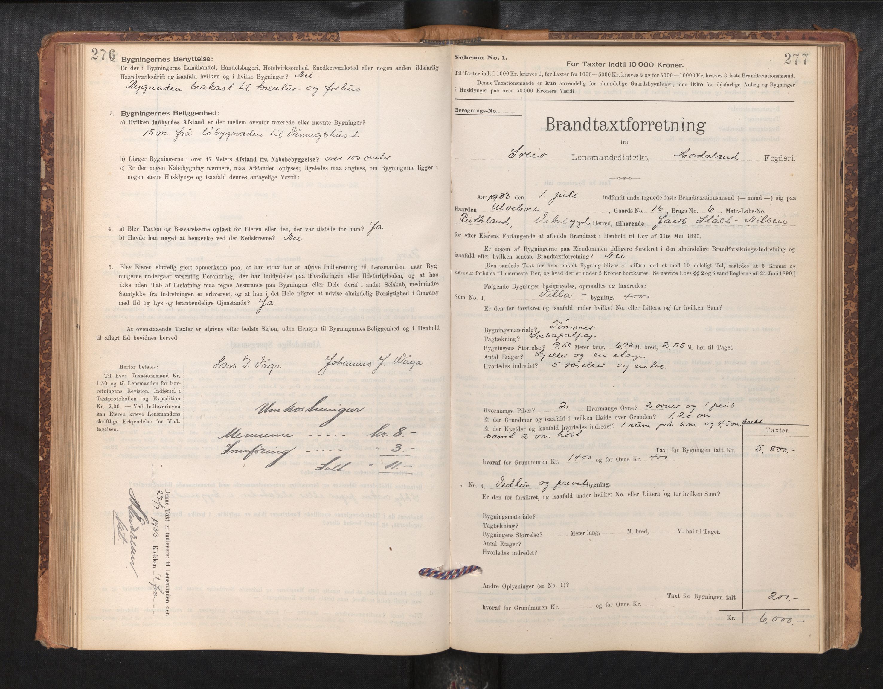 Lensmannen i Sveio, AV/SAB-A-35301/0012/L0008: Branntakstprotokoll, skjematakst, 1912-1939, p. 276-277