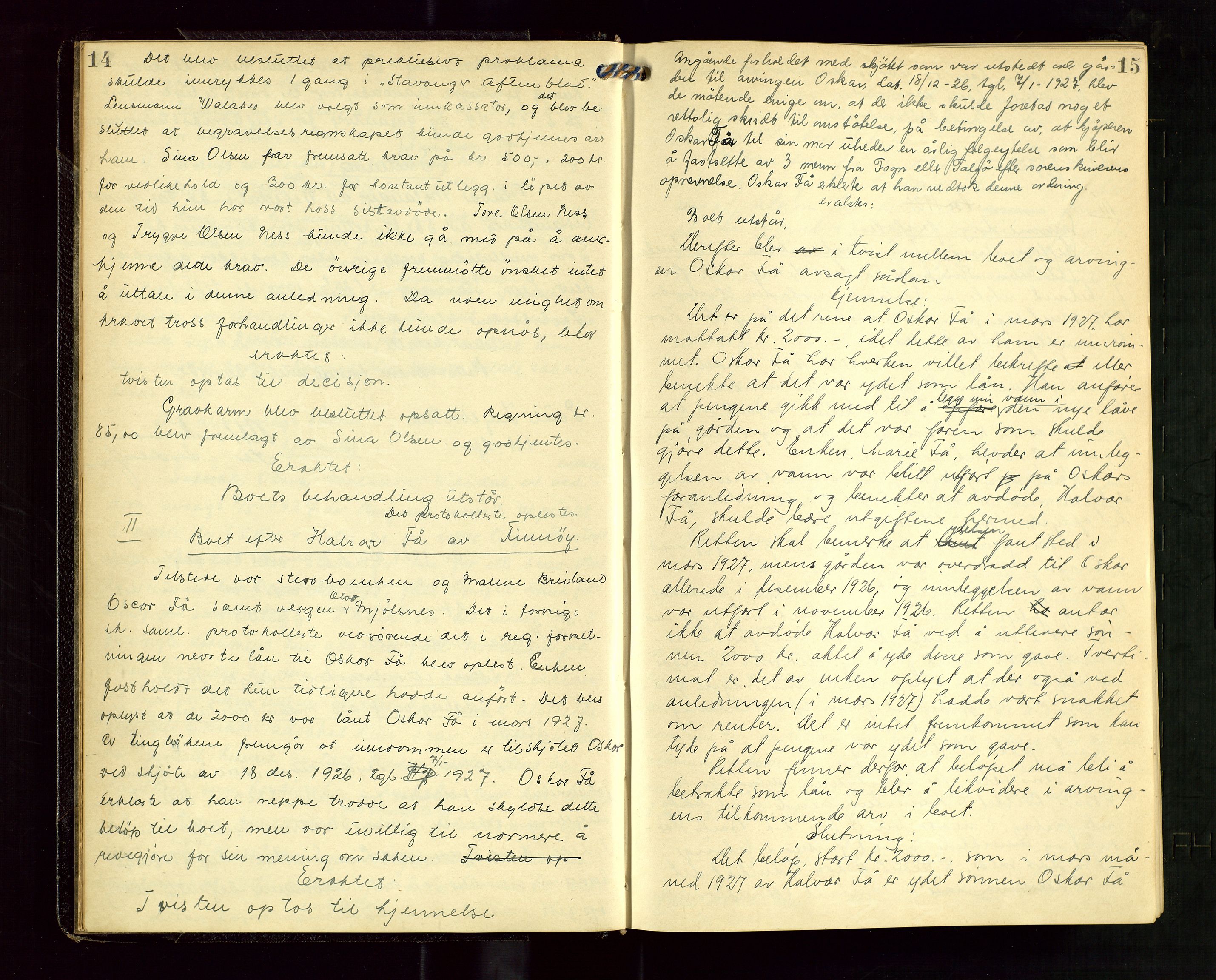 Ryfylke tingrett, AV/SAST-A-100055/001/IV/IVF/L0019: Skifteforhandlingsprotokoll, 1928-1931, p. 14-15