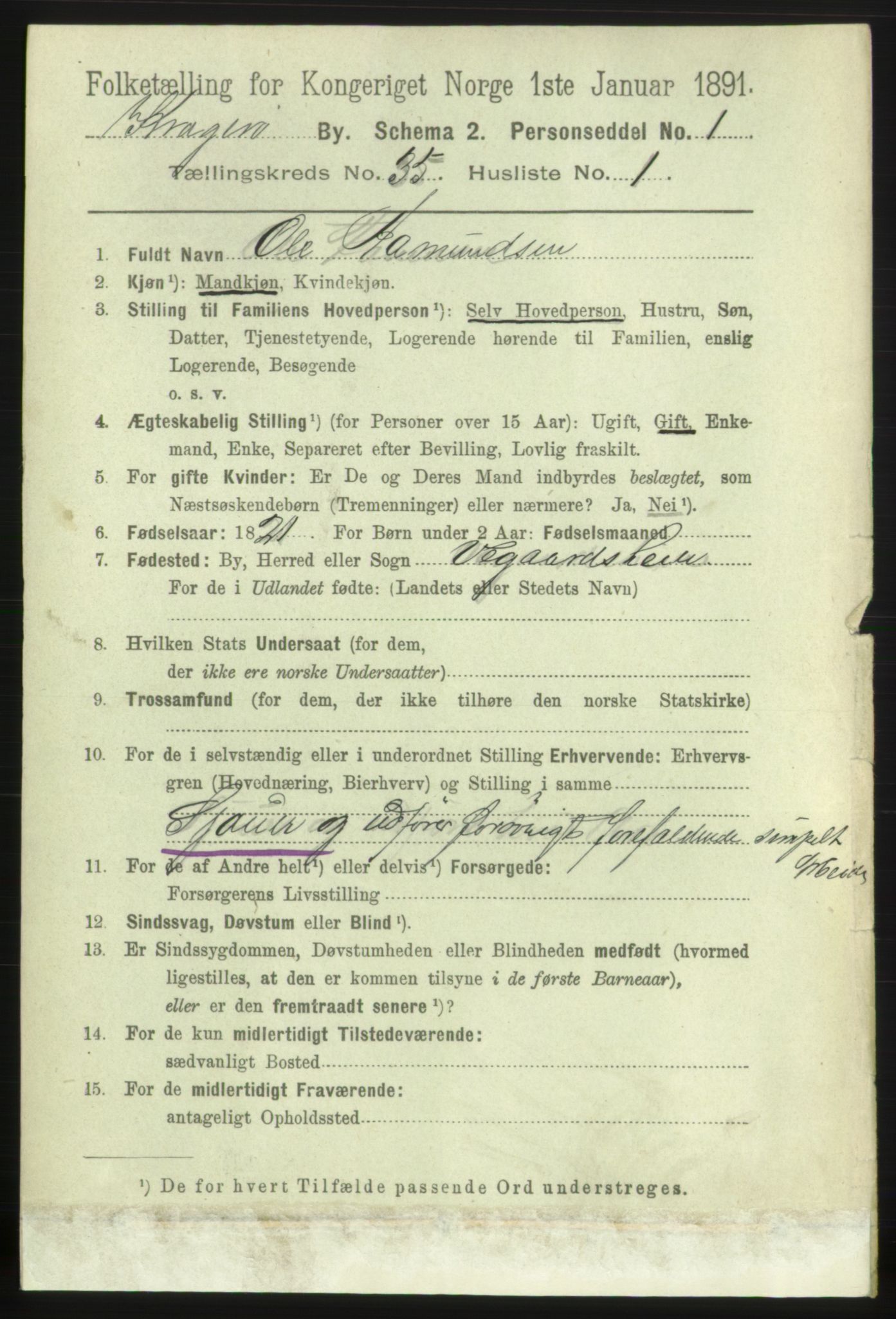 RA, 1891 census for 0801 Kragerø, 1891, p. 6249