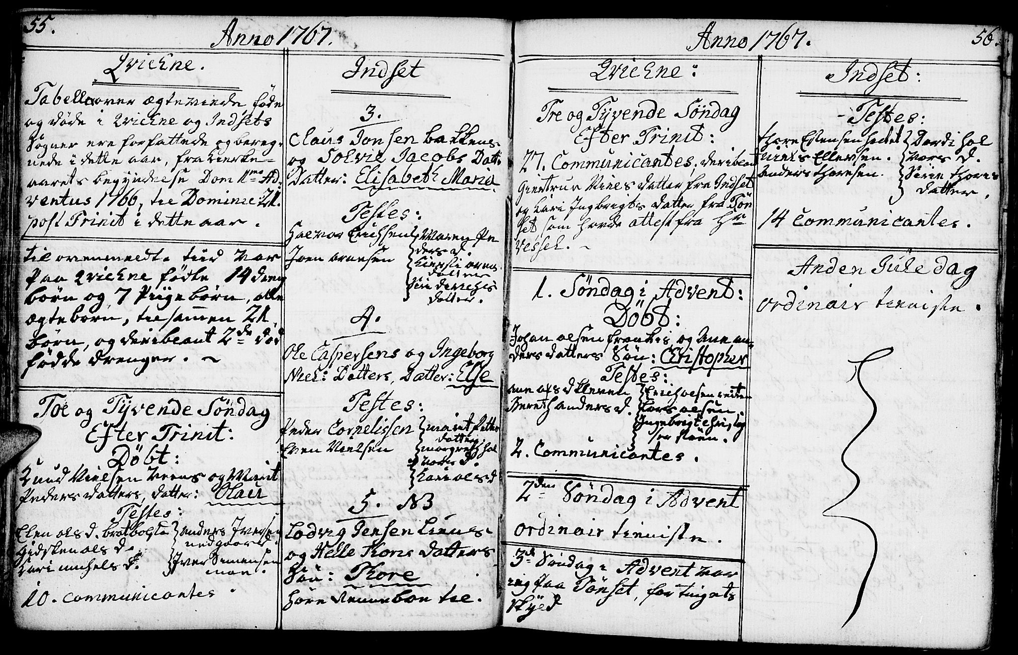 Kvikne prestekontor, SAH/PREST-064/H/Ha/Haa/L0002: Parish register (official) no. 2, 1764-1784, p. 55-56